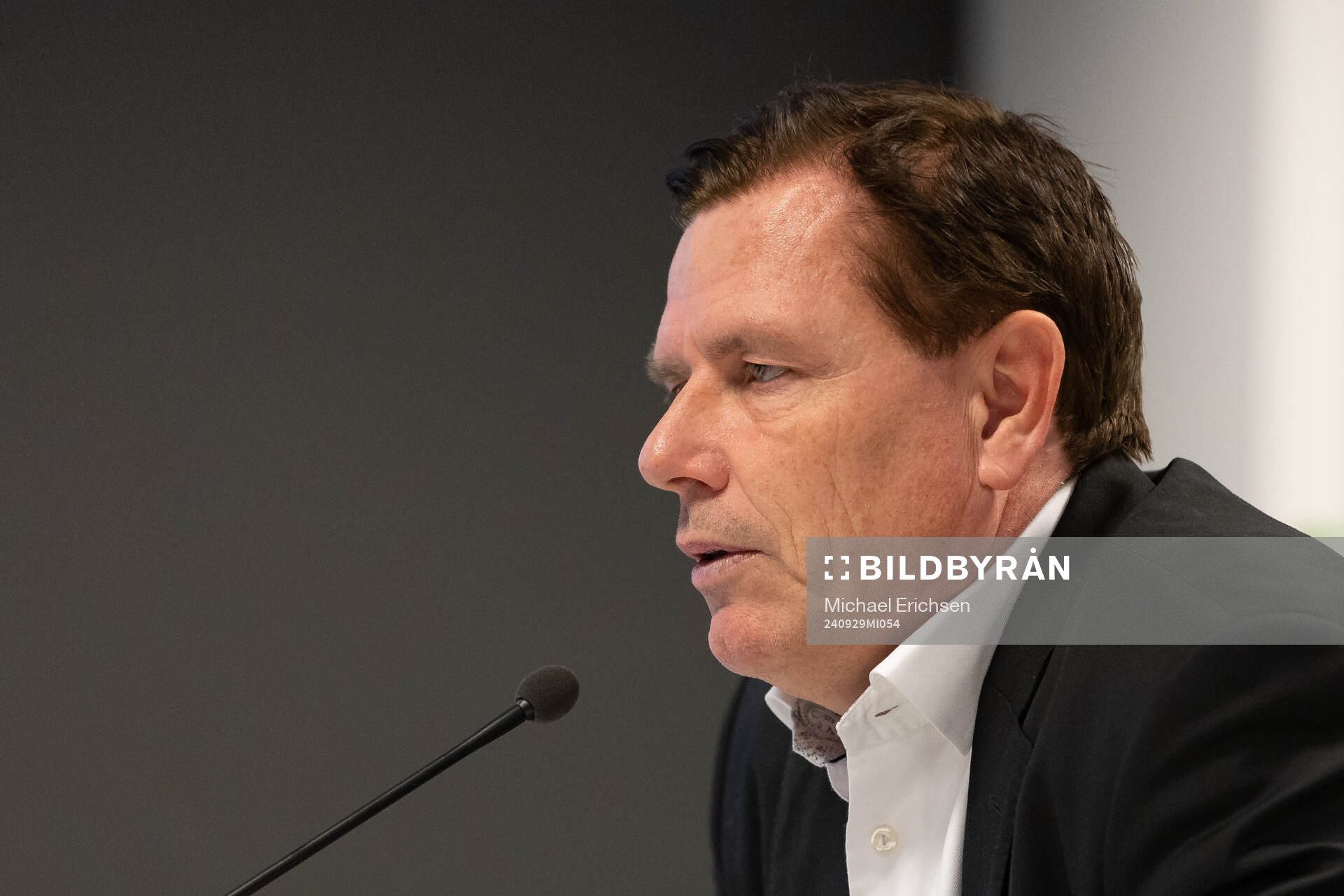 Sirius tränare Christer Mattiasson på presskonferensen efter fotbollsmatchen i Allsvenskan mellan Häcken och Sirius den 29 september 2024 i Göteborg.