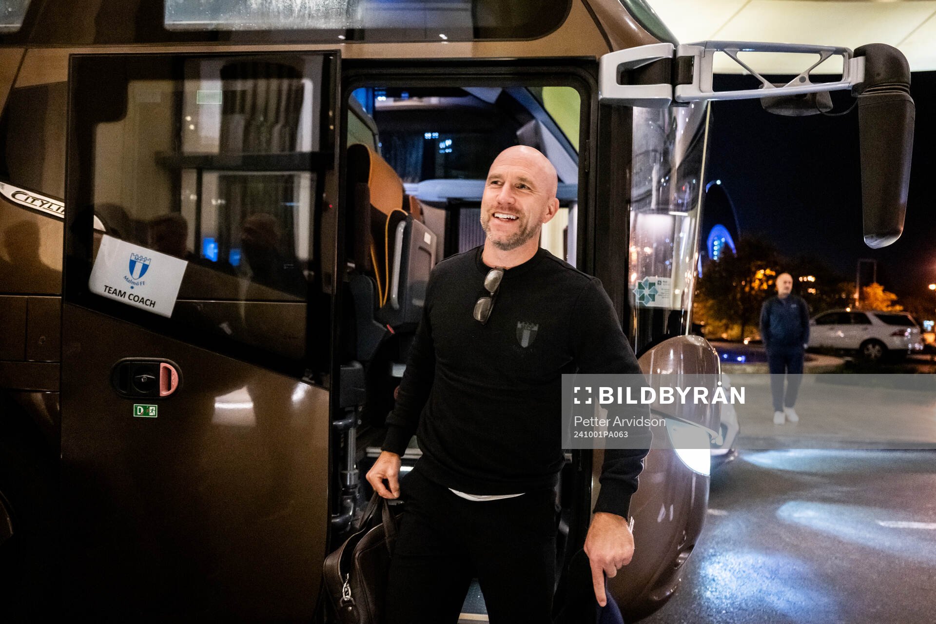 Head coach Henrik Rydström of Malmö FF arrives in Baku
