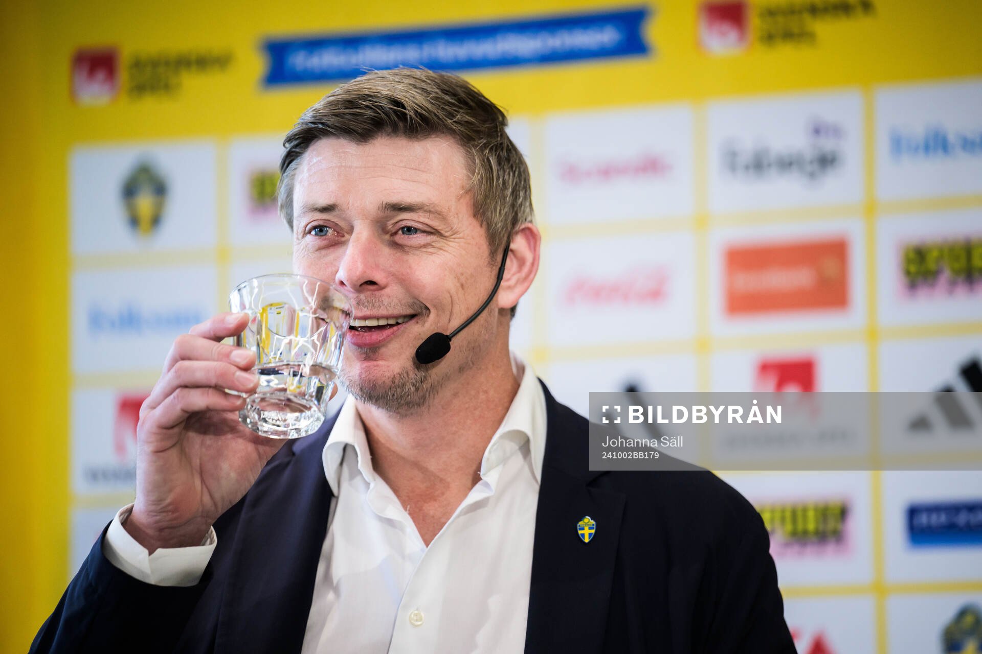 Head coach Jon Dahl Tomasson of the Swedish national football team at a press conference on October 2, 2024 in Stockholm. 