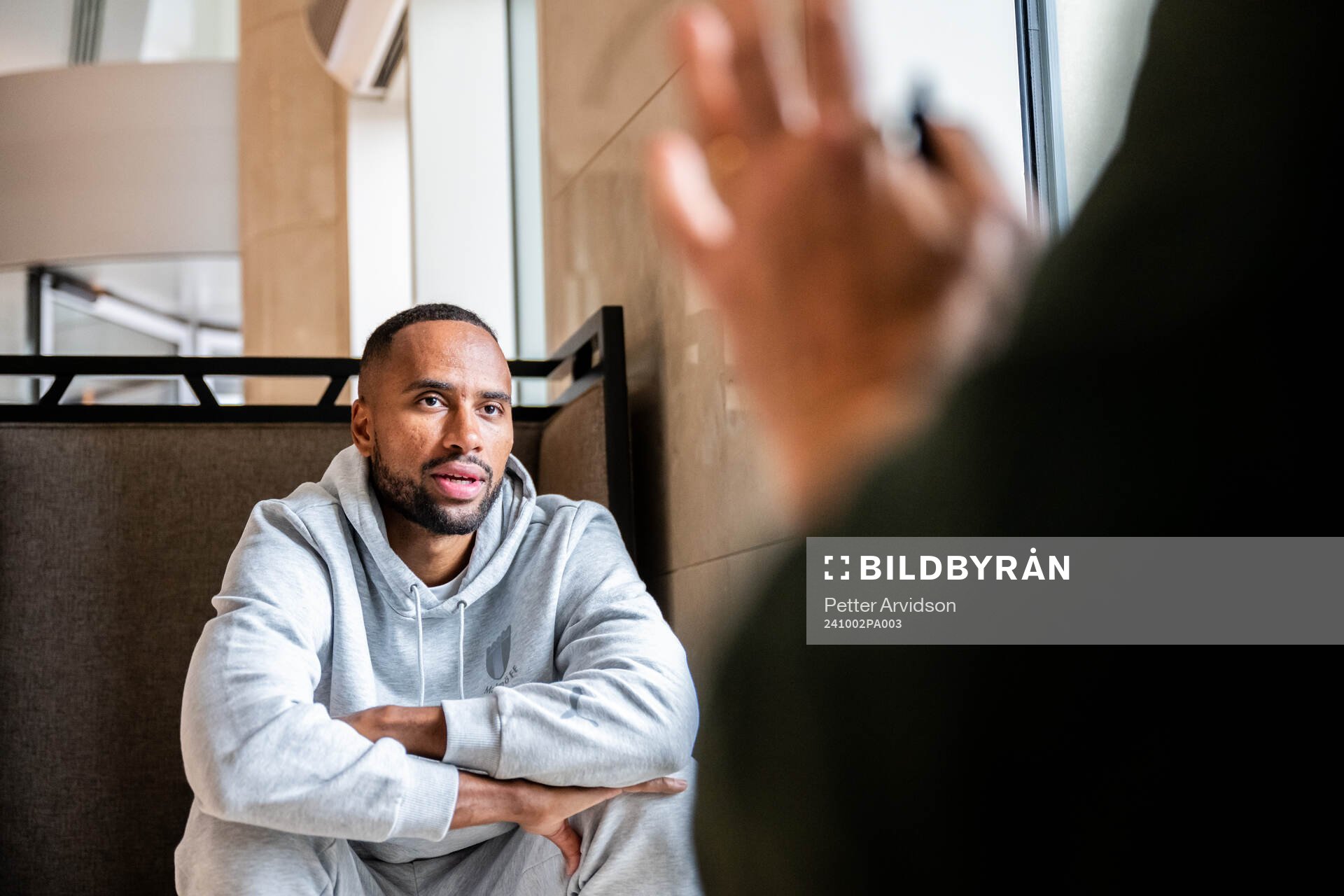 Isaac Kiese Thelin of Malmö FF is being interviewed during a press meet ahead of the UEFA Europa League match between Qarabag and Malmö FF on October 2, 2024 in Baku.