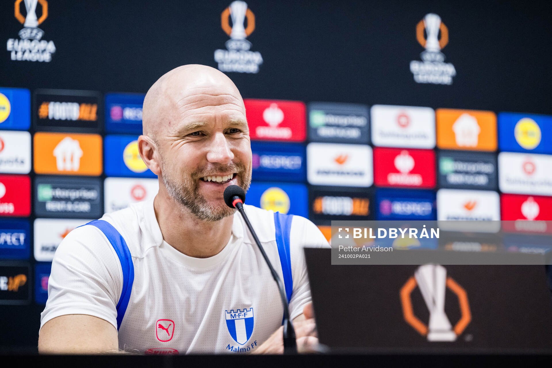 Head coach Henrik Rydström of Malmö FF during a press conference with Malmö FF on October 2, 2024 in Baku. 