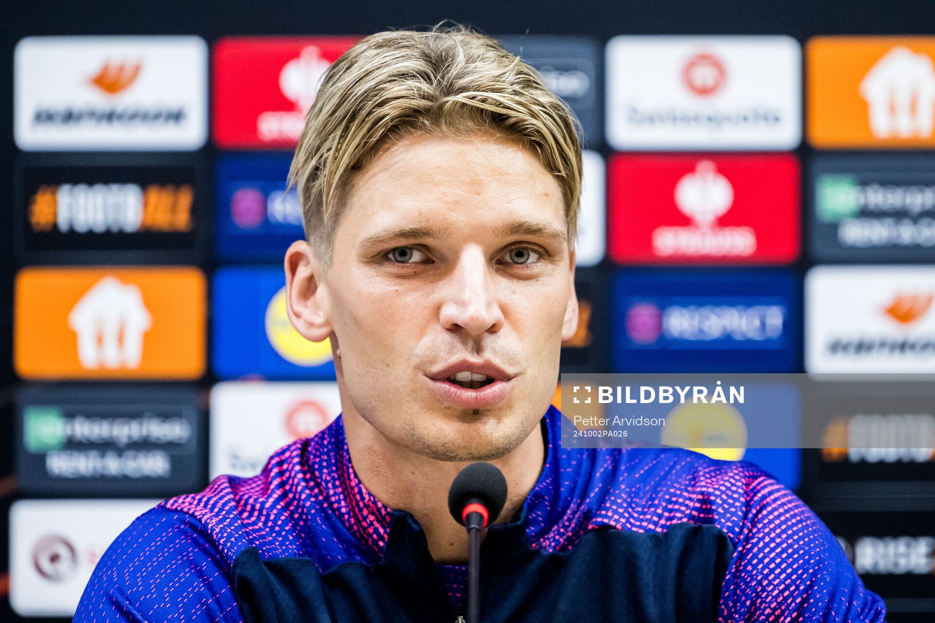 Jens Stryger Larsen of Malmö FF during a press conference with Malmö FF on October 2, 2024 in Baku. 