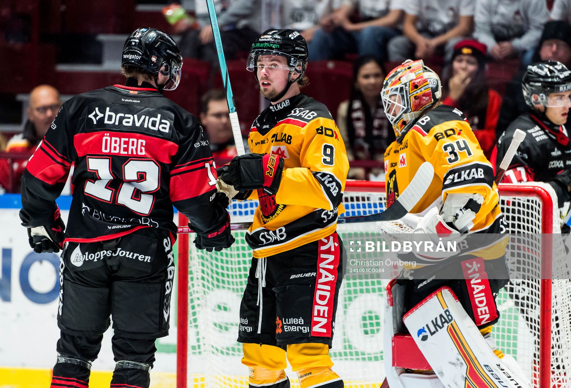 Malmö Redhawks Linus Öberg och Luleås Ludvig Jansson och