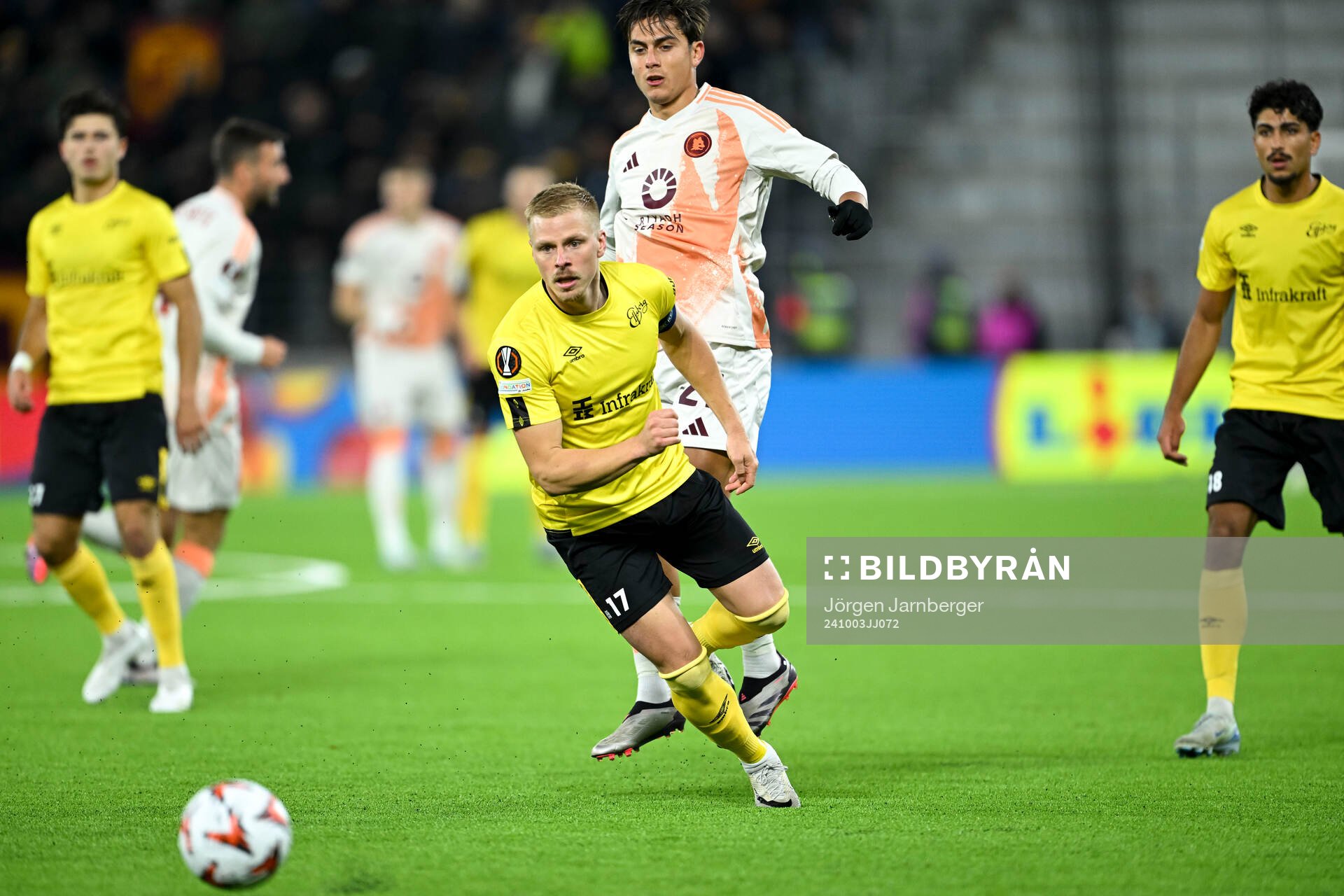Per Frick of Elfsborg and Paulo Dybala of Roma