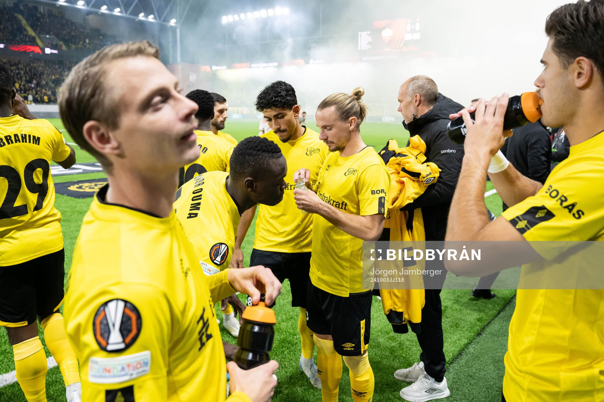 Players of Elfsborg ahead of the UEFA Europa League between Elfsborg and Roma on October 3, 2024 in Borås. 