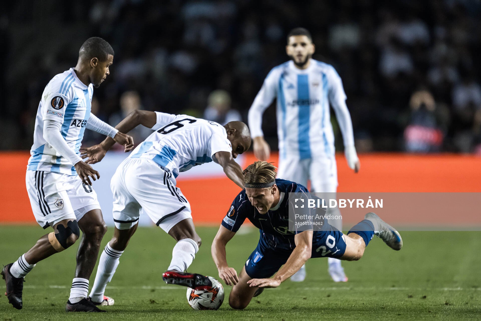 Erik Botheim of Malmö FF and Julio Romao of Qarabag