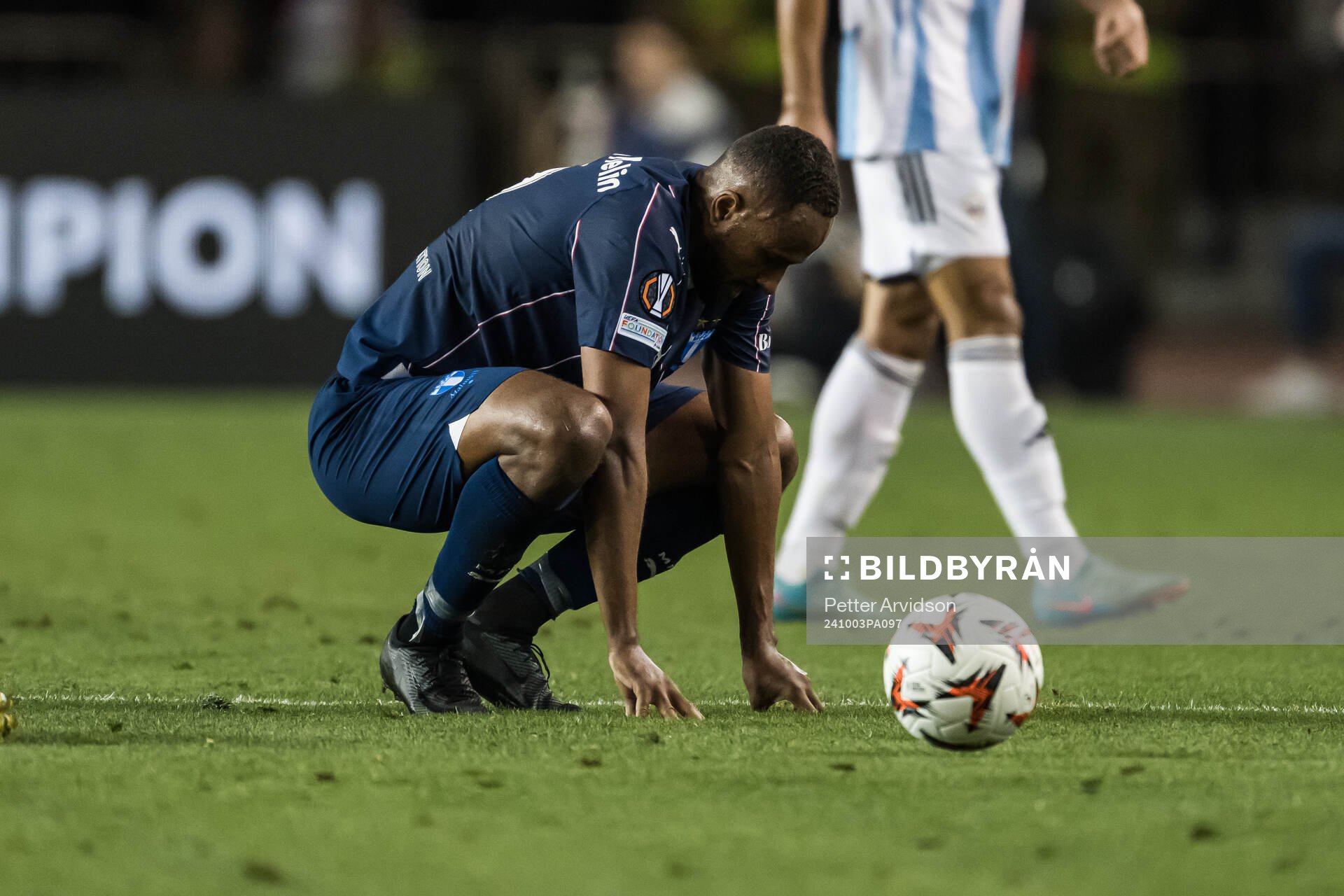 Isaac Kiese Thelin of Malmö FF in pain