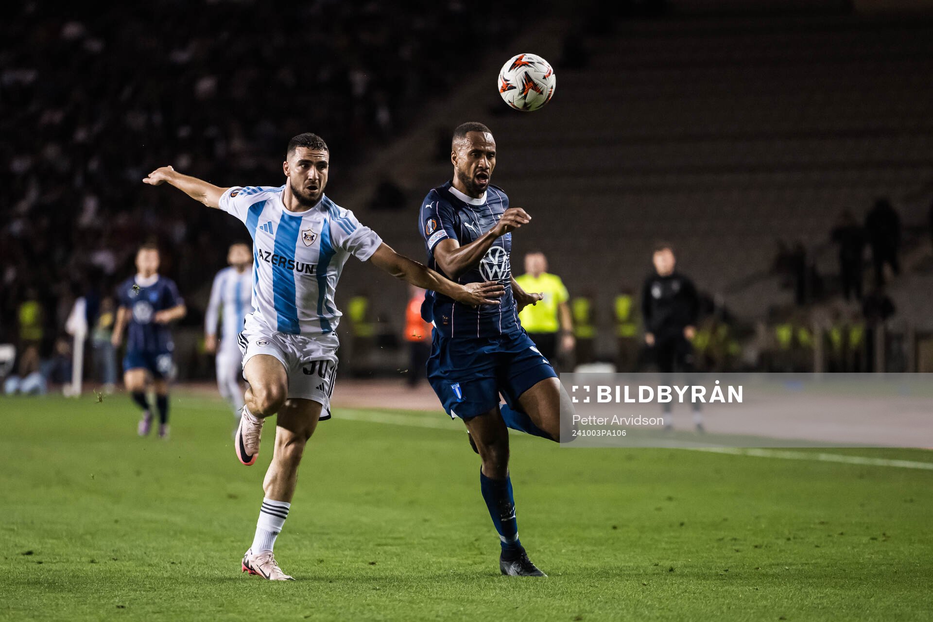 Abbas Huseynov of Qarabag and Isaac Kiese Thelin of Malmö