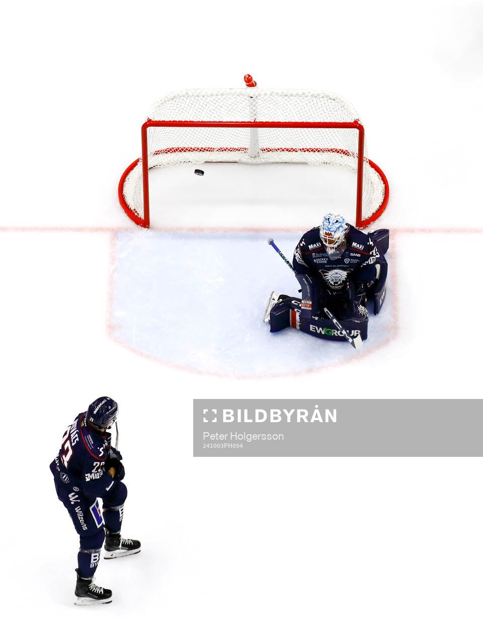 Mål 1-4 av Färjestad Viktor Lodin förbi Linköpings