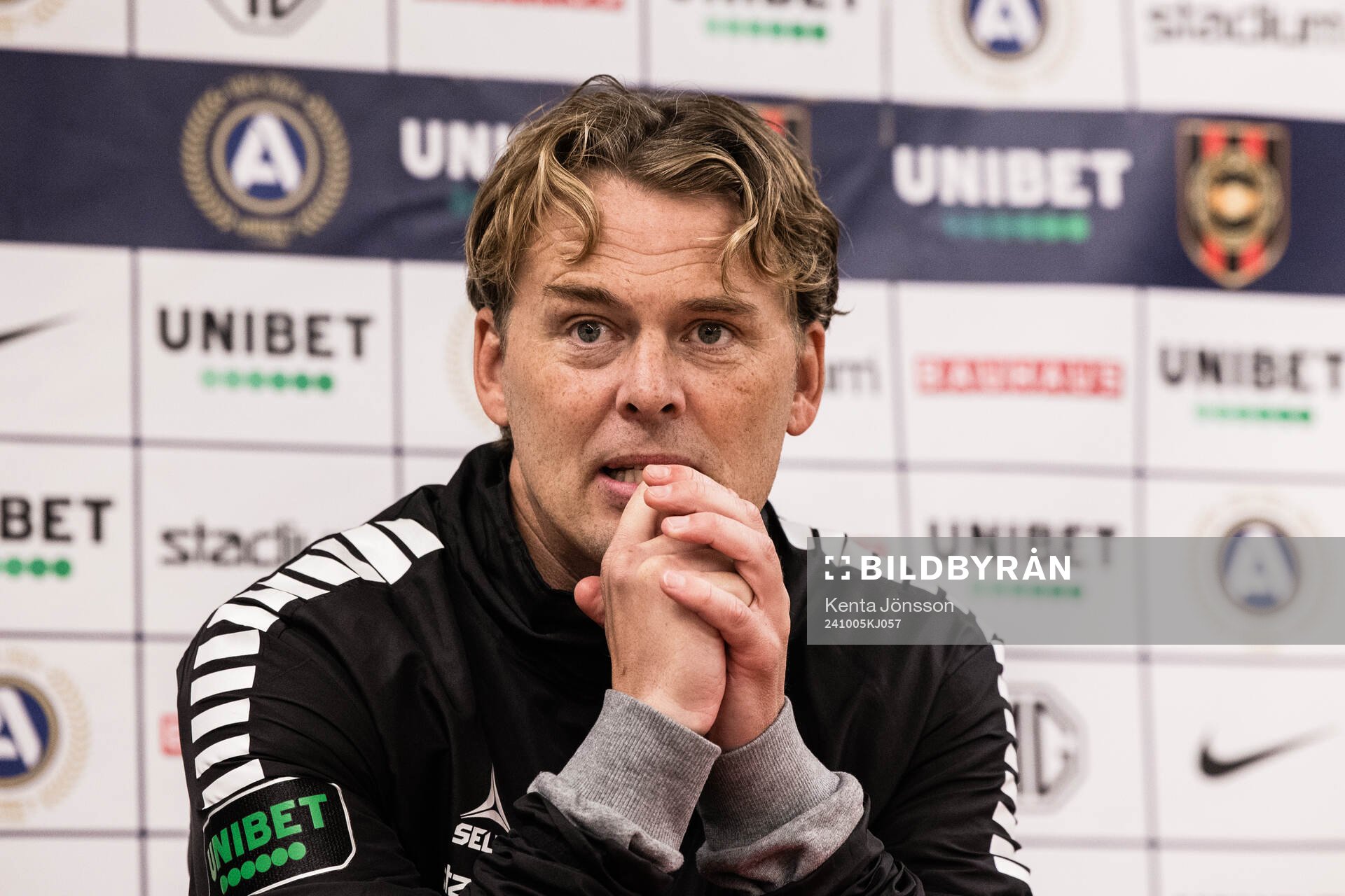 GAIS tränare Fredrik Holmberg under presskonferensen efter fotbollsmatchen i Allsvenskan mellan Brommapojkarna och GAIS den 5 oktober 2024 i Stockholm.