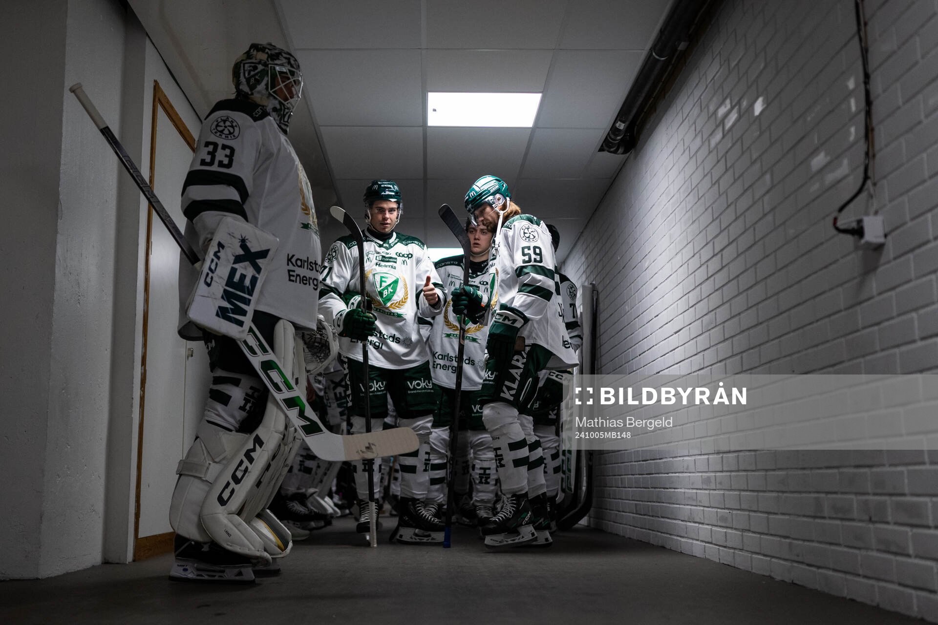 Färjestads målvakt Maxime Lagacé, Viktor Lodin och Linus