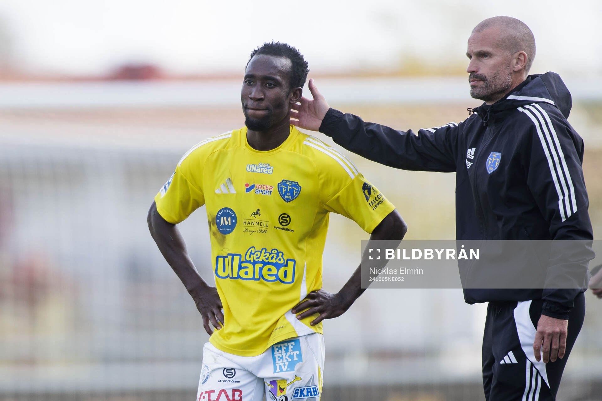 Falkenbergs FFs Wanbe Godwin Aguda och tränare Christoffer