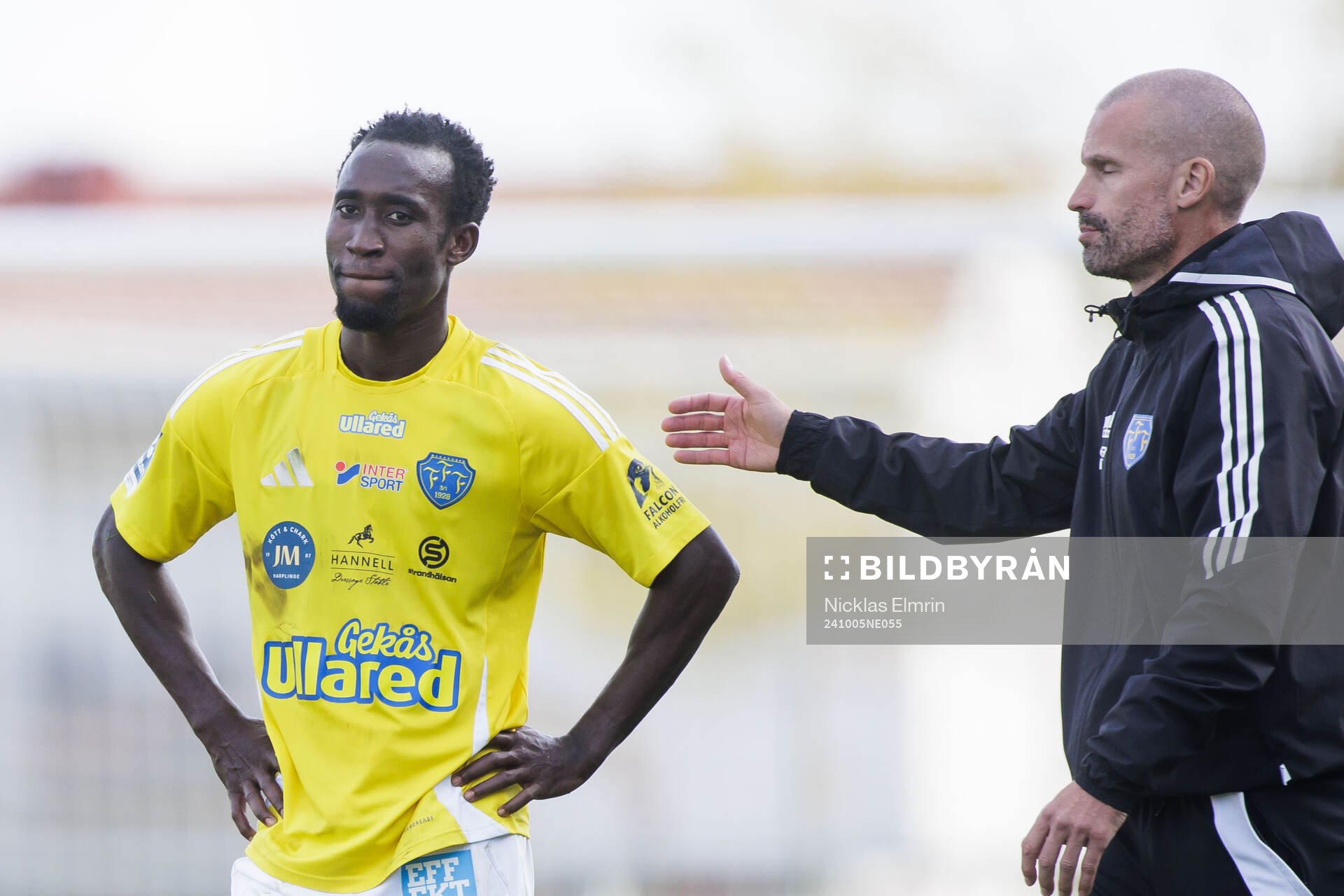 Falkenbergs FFs Wanbe Godwin Aguda och tränare Christoffer