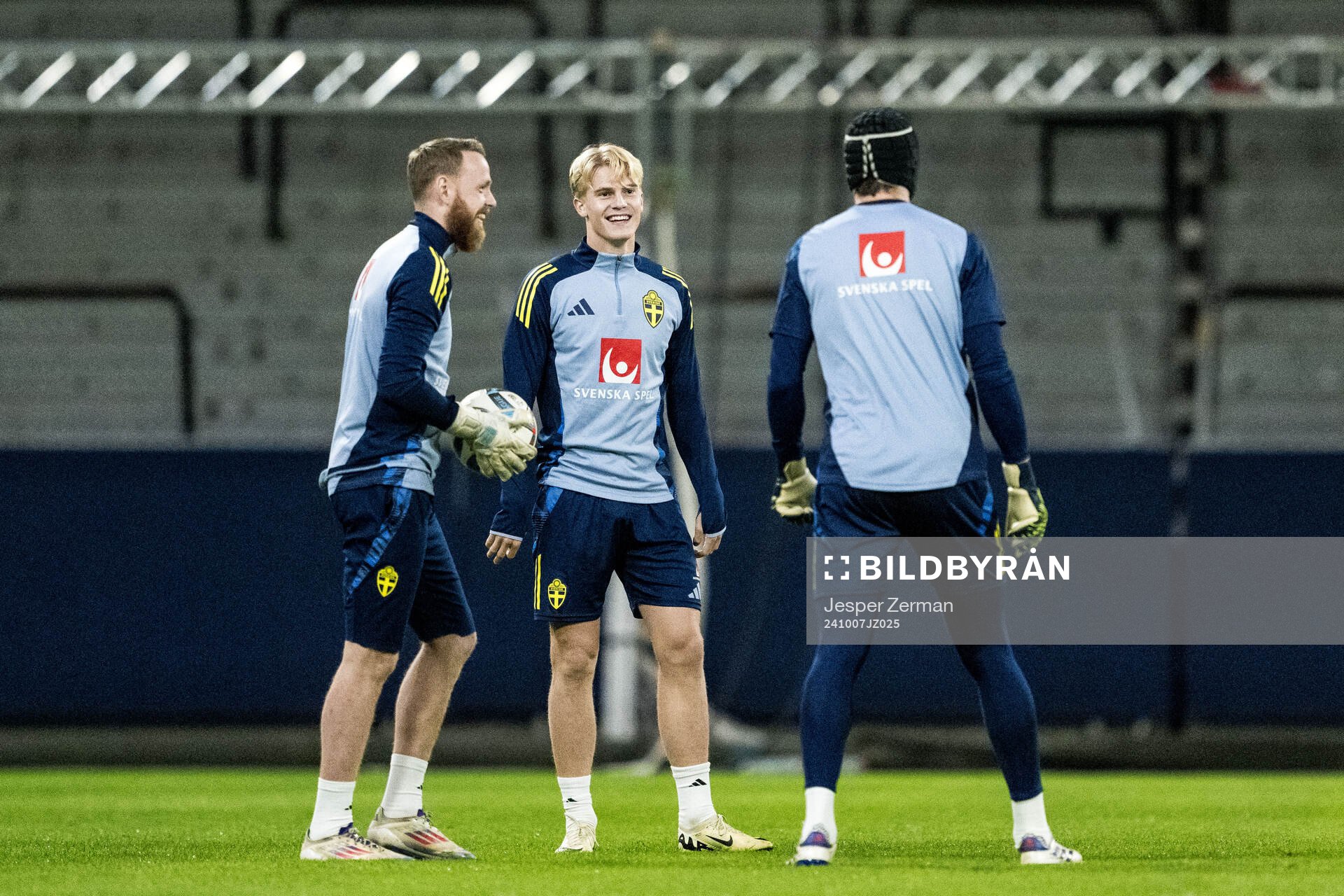 Goalkeeper Viktor Johansson and Lucas Bergvall of the