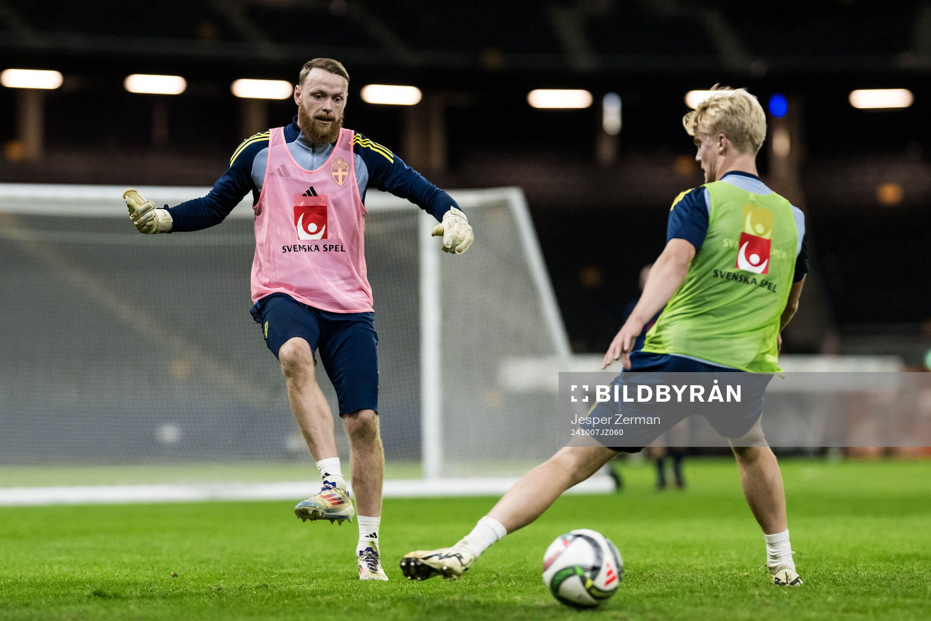Goalkeeper Viktor Johansson and Lucas Bergvall of the