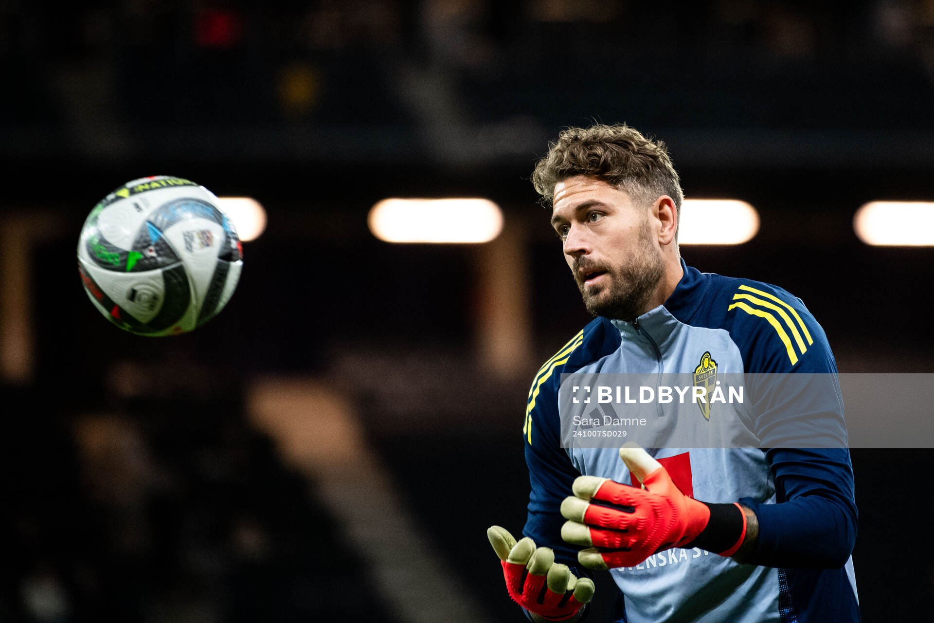 Goalkeeper Kristoffer Nordfeldt of the Swedish men's