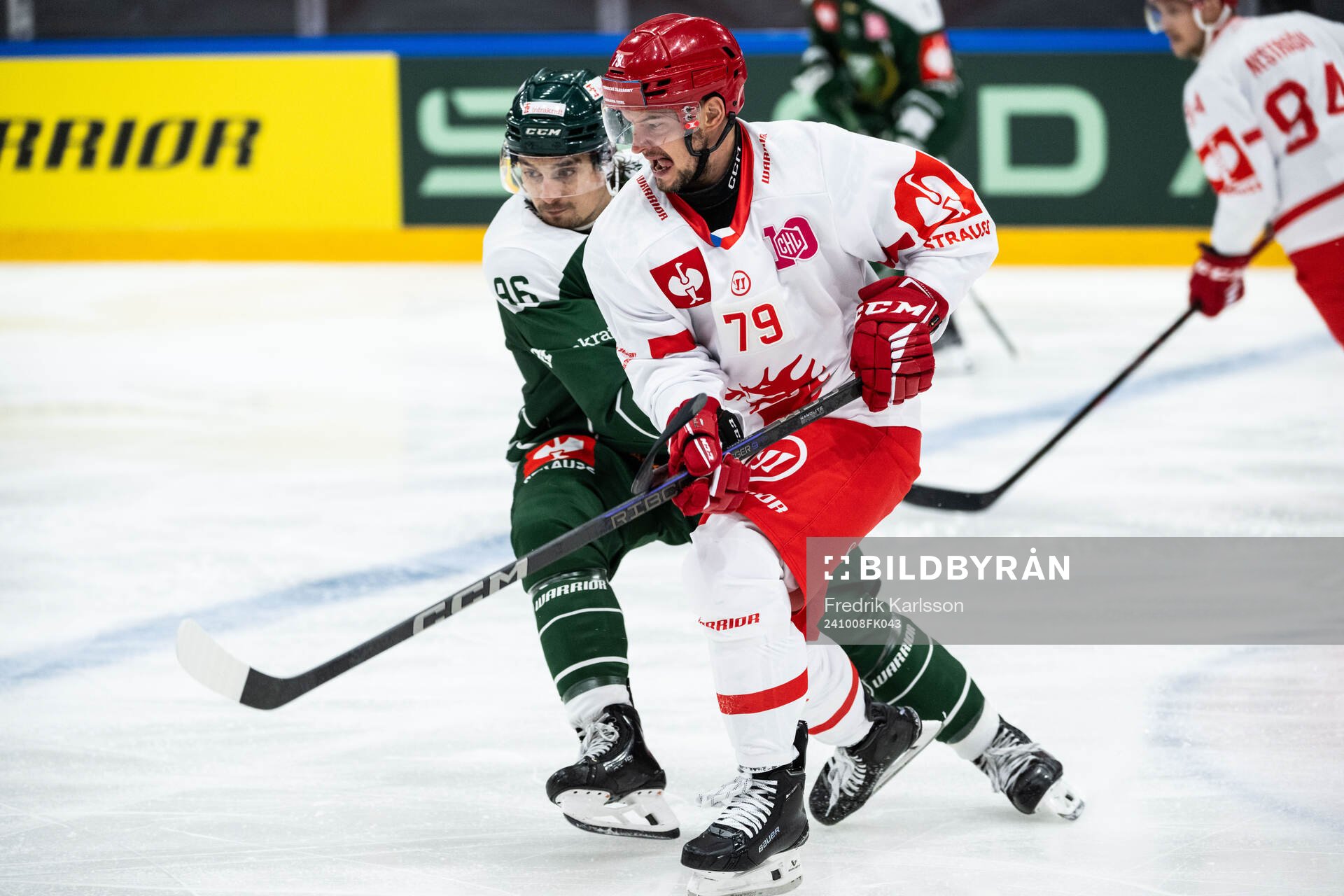 David Tomasek of Färjestad and Libor Hudacek of Ocelari