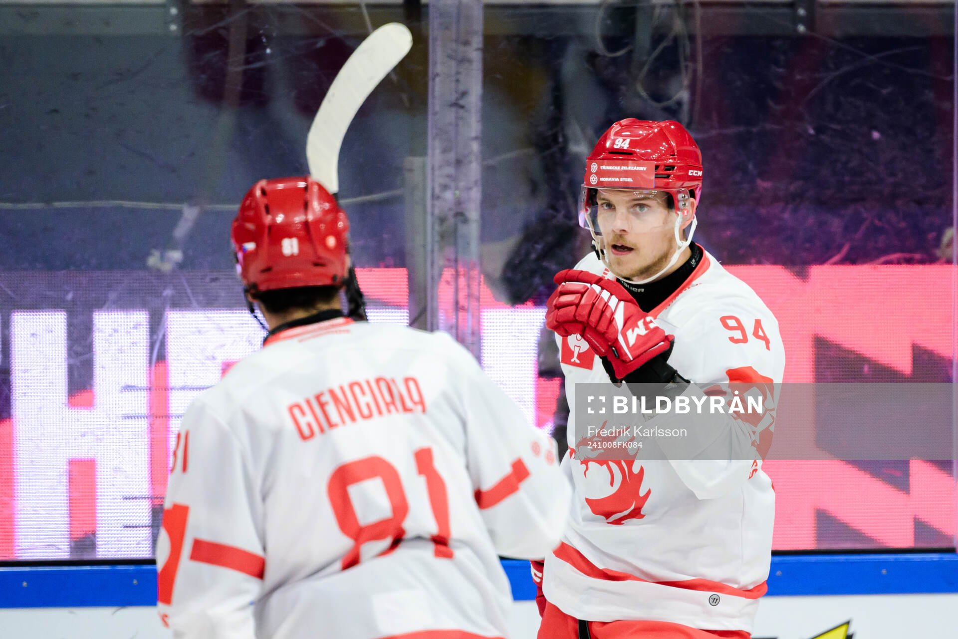 Andrej Nestrasil of Ocelari Trinec celebrates