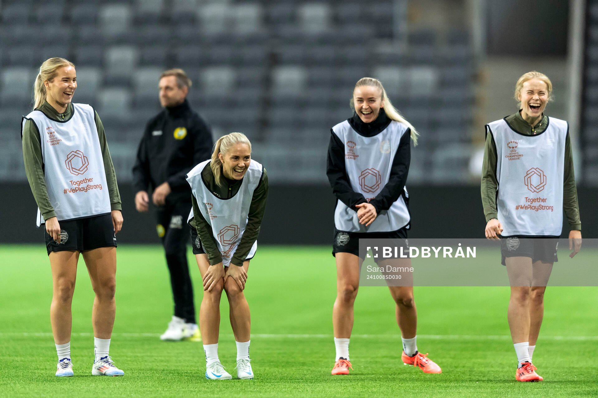Eva Nyström, Alice Carlsson, Anna Jøsendal and Julie Blakstad of Hammarby at a training session on October 8, 2024 in Stockholm. 