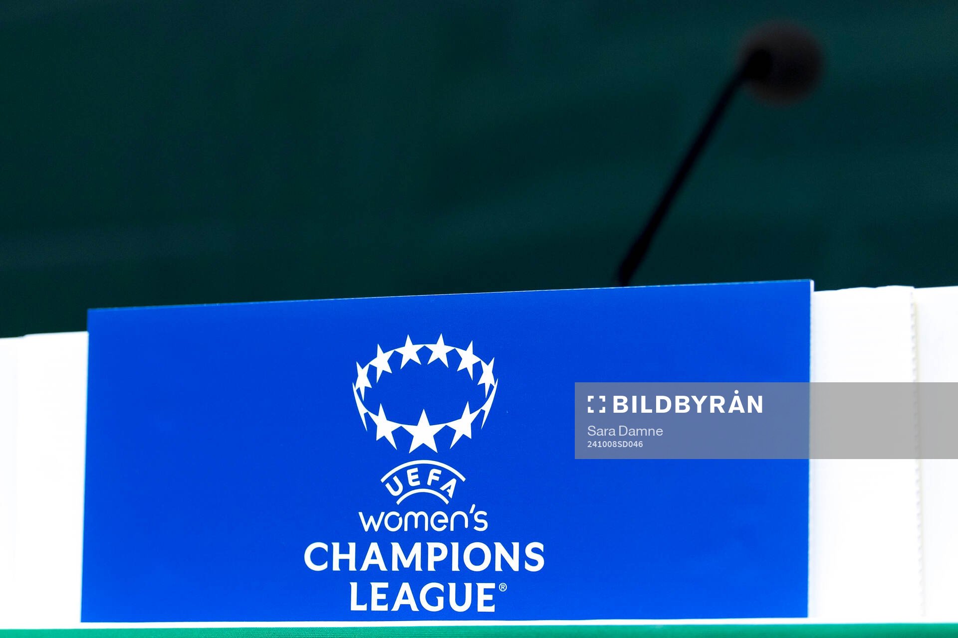 UEFA Women’s Champions League logo at a press conference