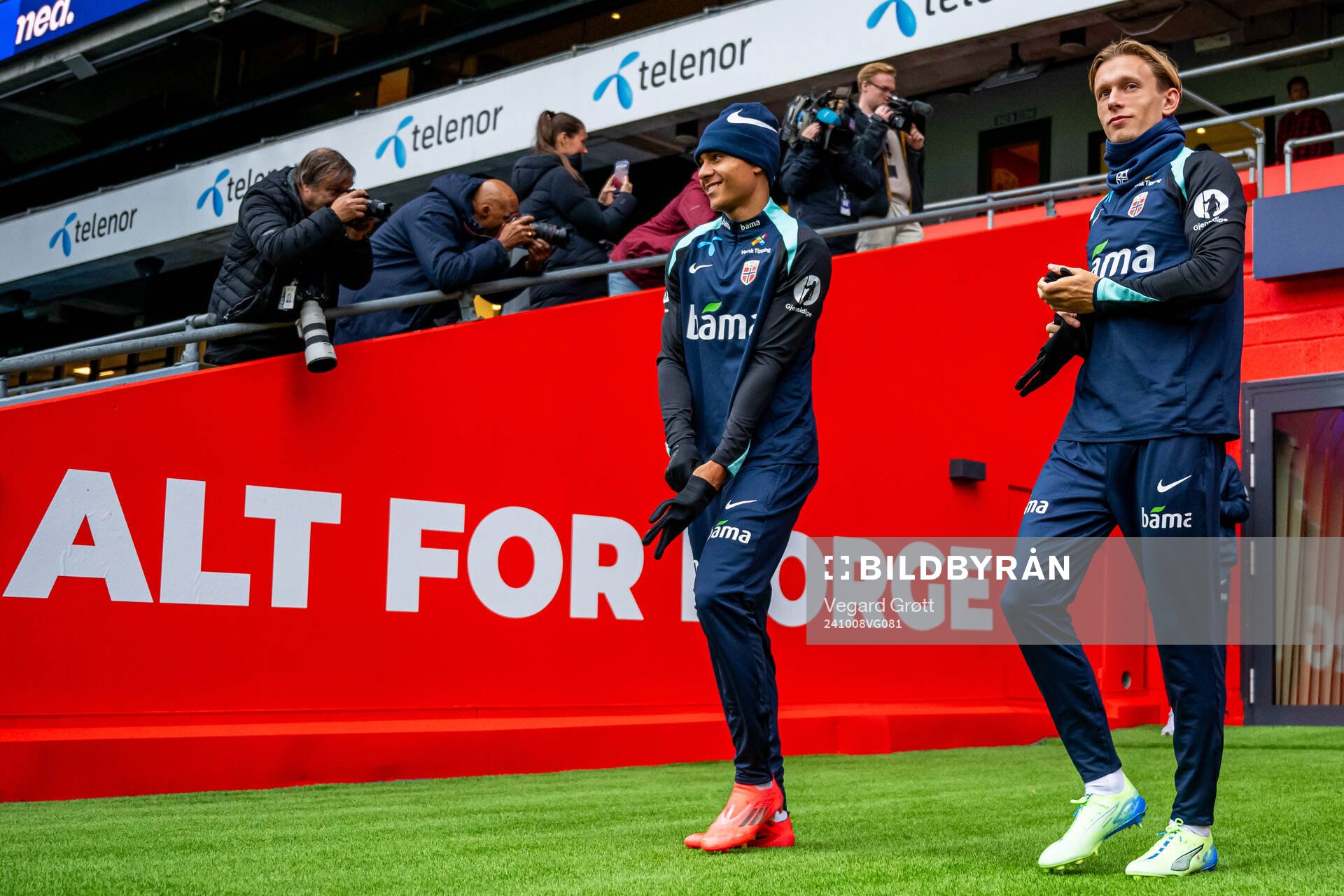 Antonio Nusa and Marcus Holmgren Pedersen of the Norwegian