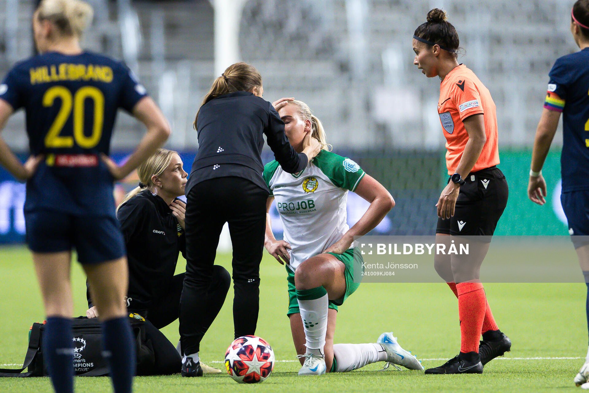 Cathinka Tandberg of Hammarby receives medical attention