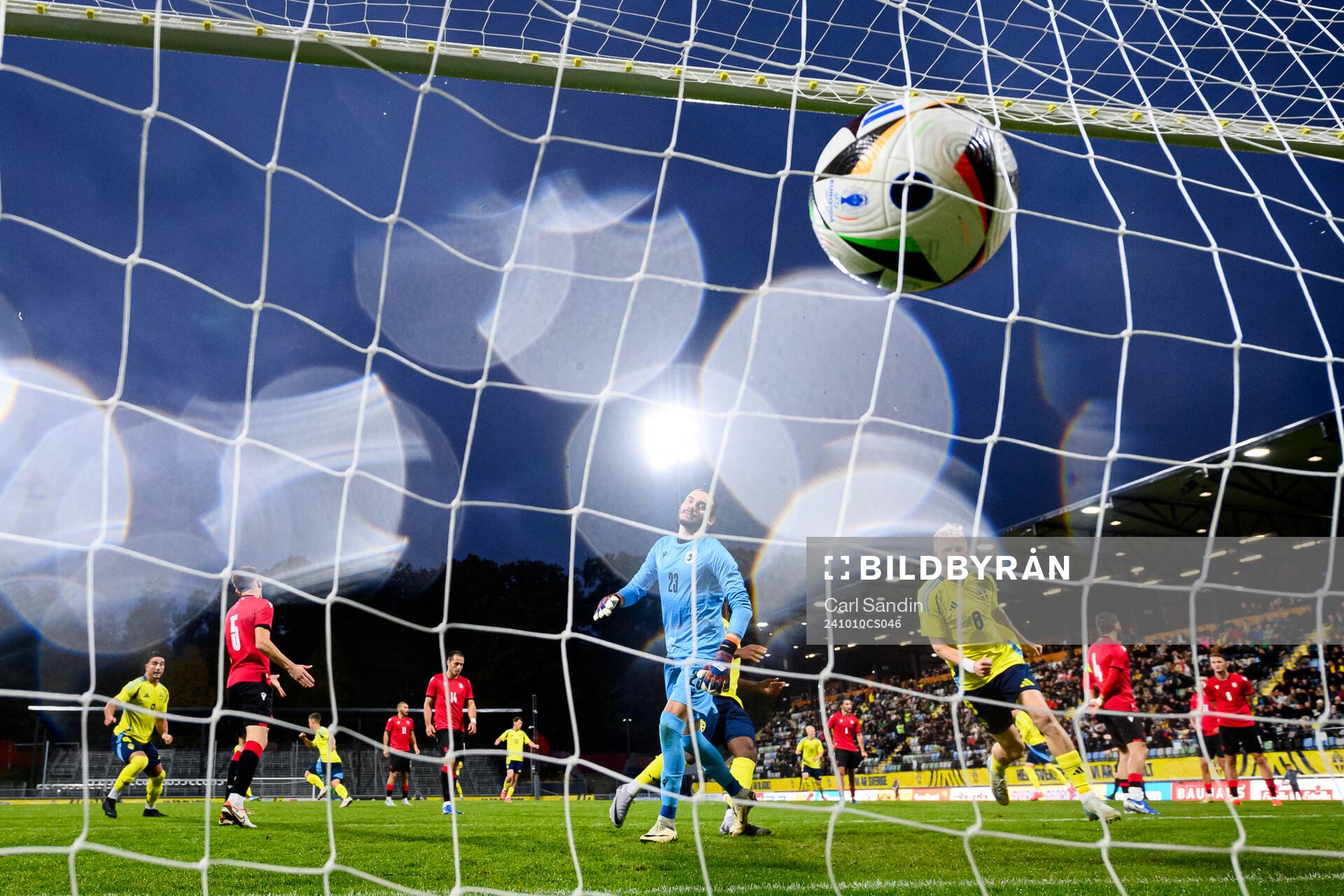 Jacob Ondrejka of Sweden (not pictured) scores 1-1 behind