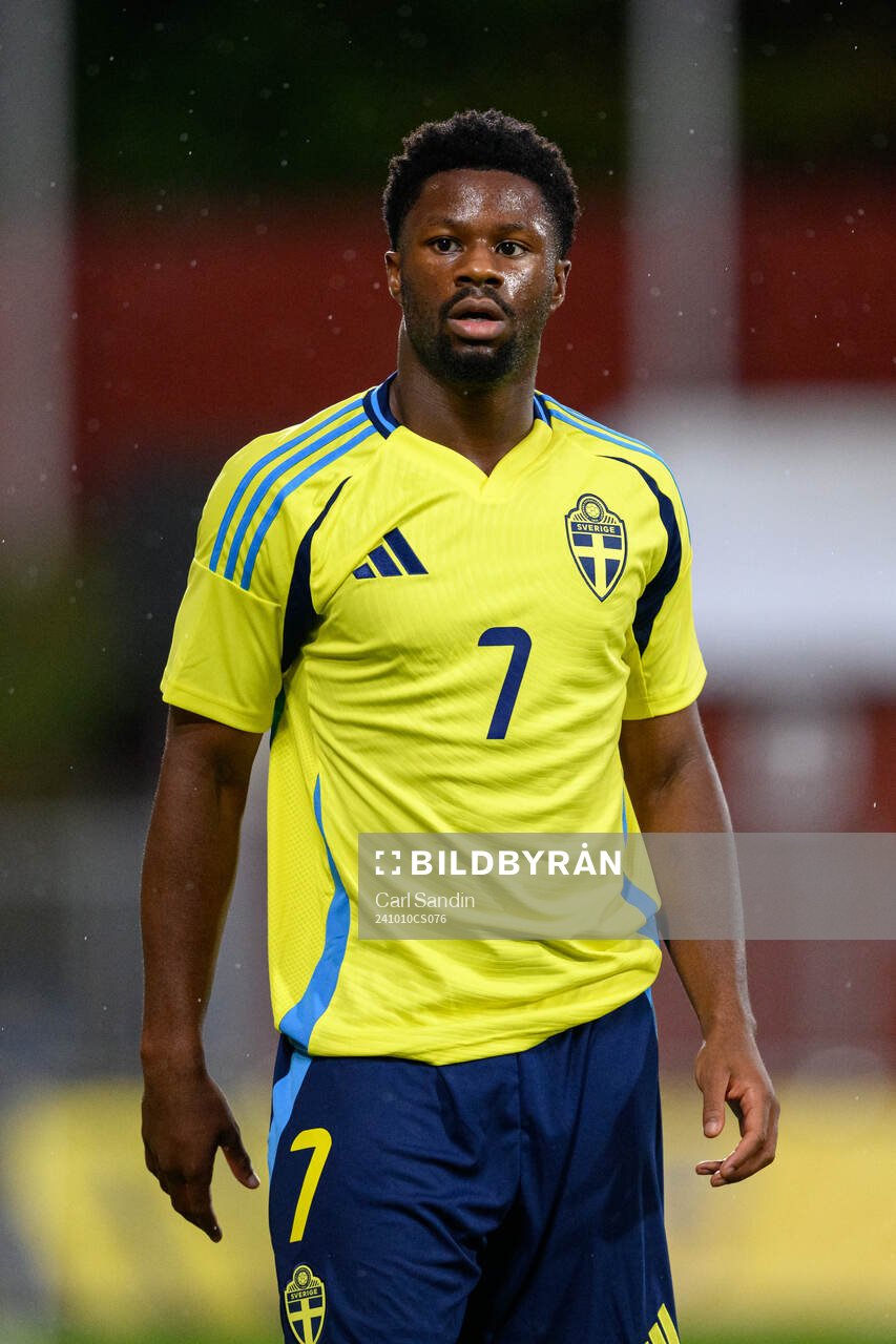 Emmanuel Ekong of Sweden during the UEFA European Under-21 Qualifier football match between Sweden and Georgia on October 10, 2024 in Jönköping.
