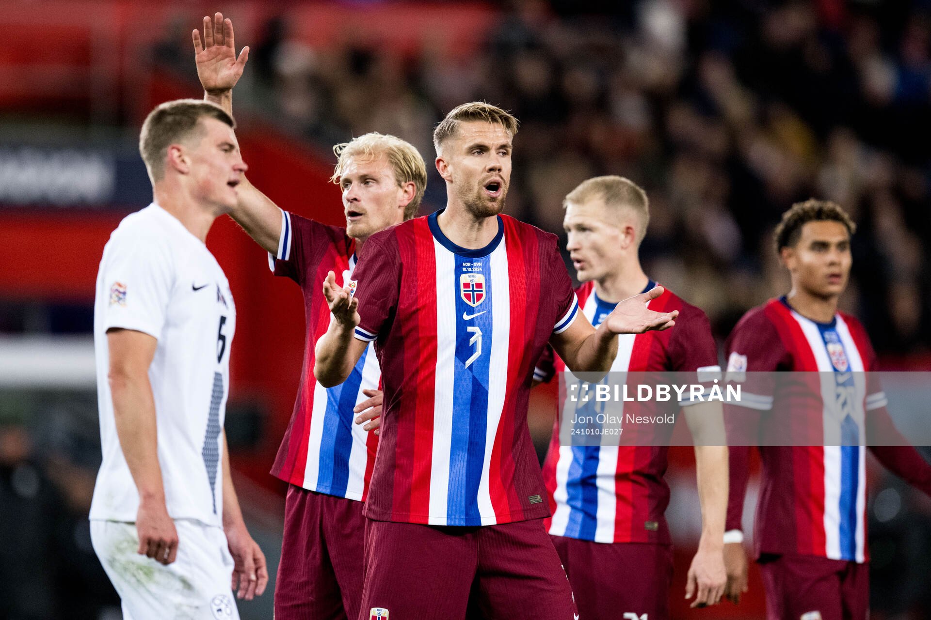 Kristoffer Ajer of Norway reacts