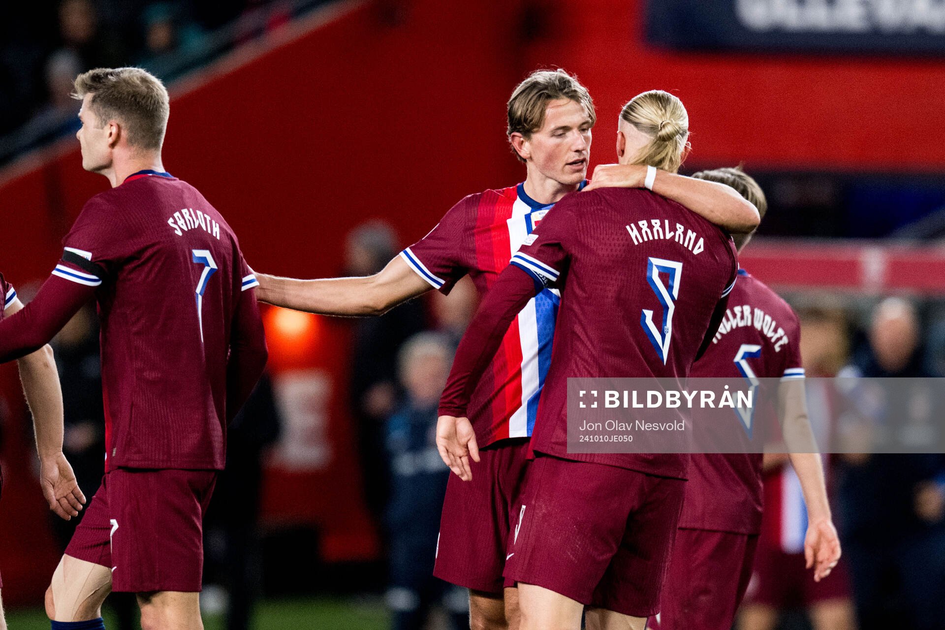 Erling Braut Haaland of Norway celebrates with Sander Berge