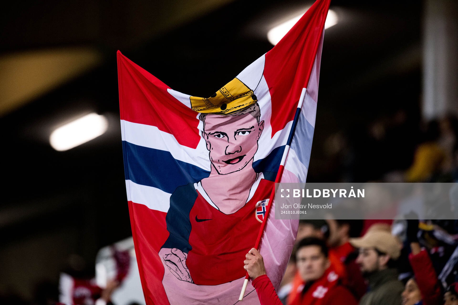 A banner in the stands portraying Erling Braut Haaland of