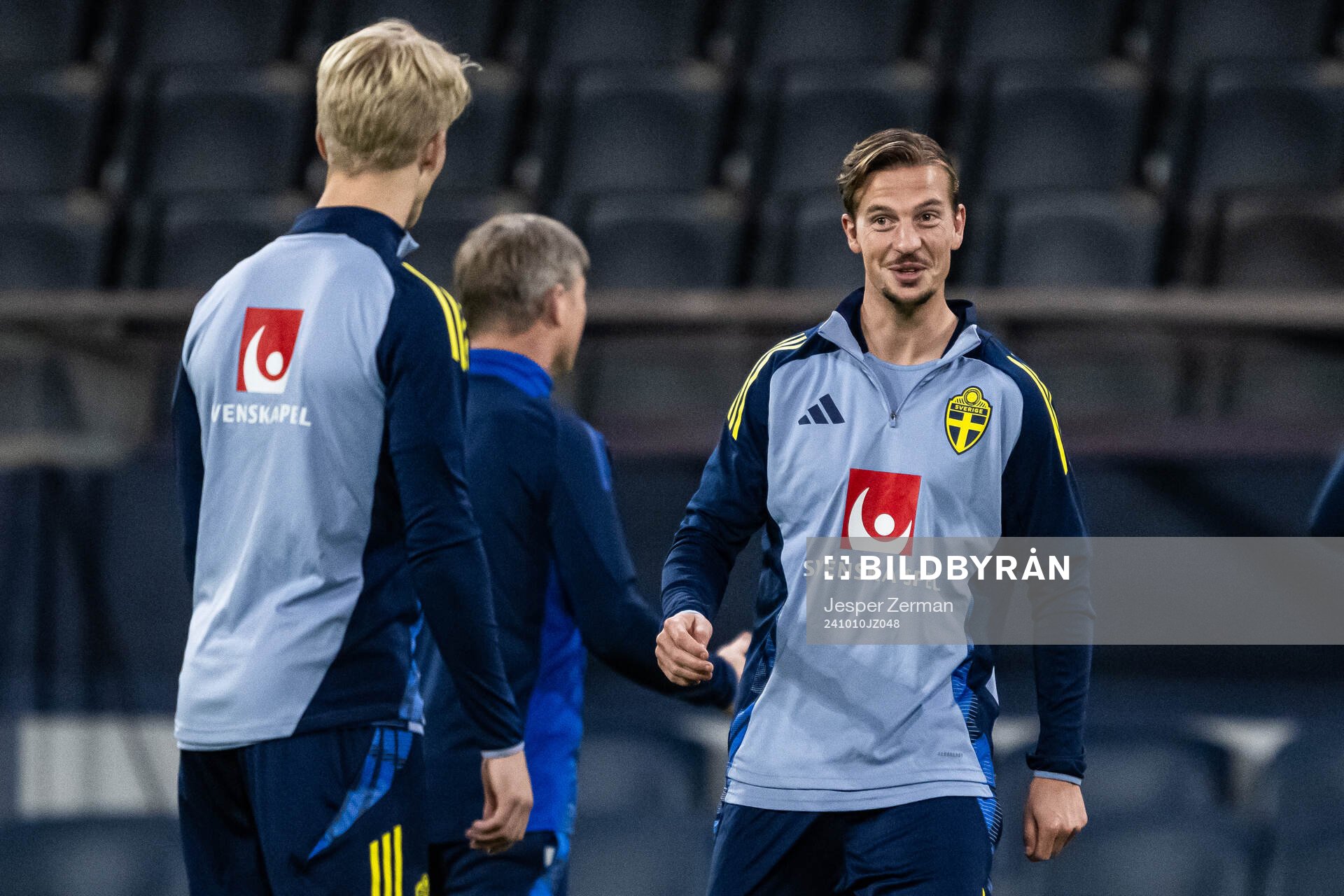 Simon Olsson of the Swedish men's football national team at a training session during the on October 10, 2024 in Stockholm. 