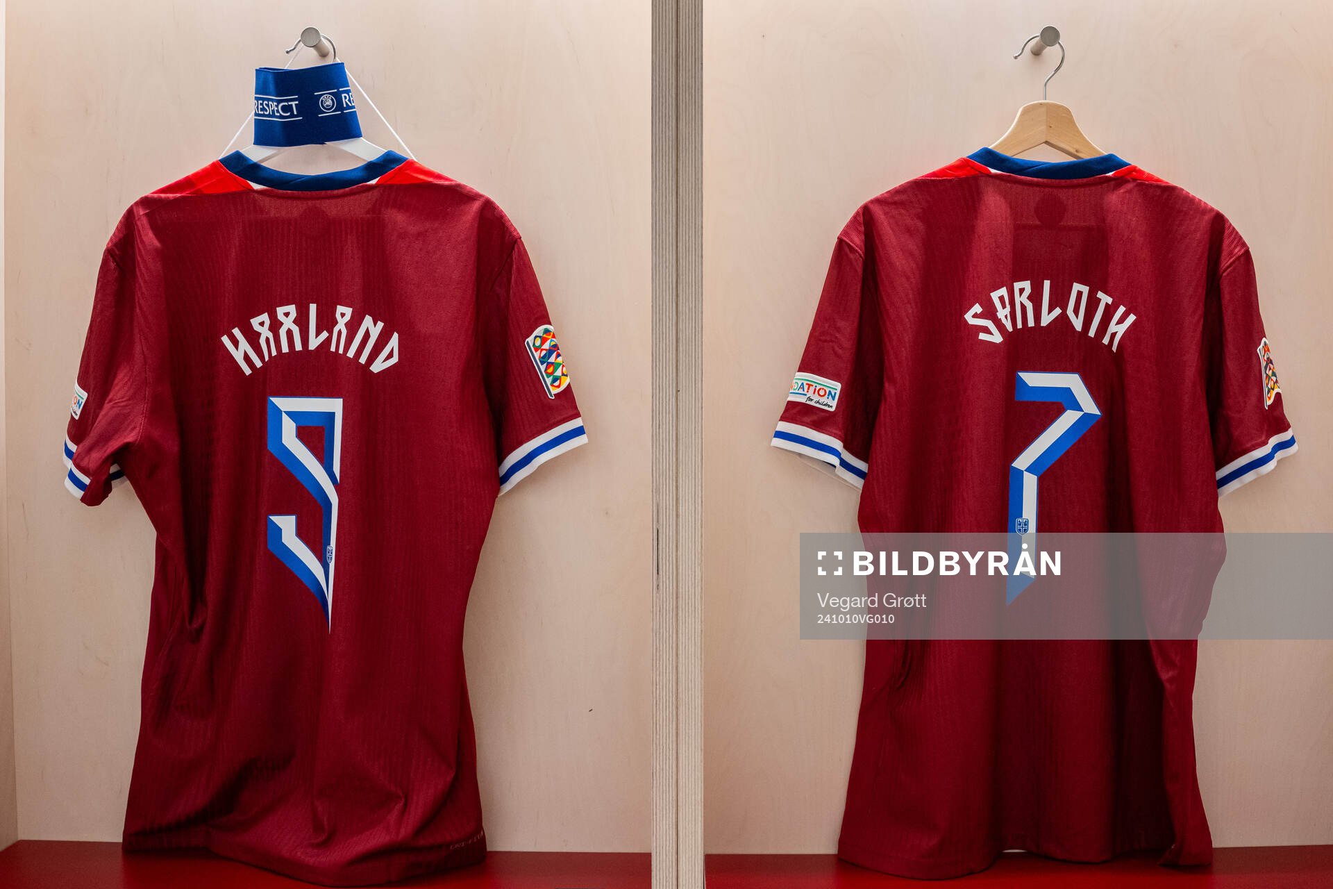 The kits of Erling Braut Haaland and Alexander Sørloth of