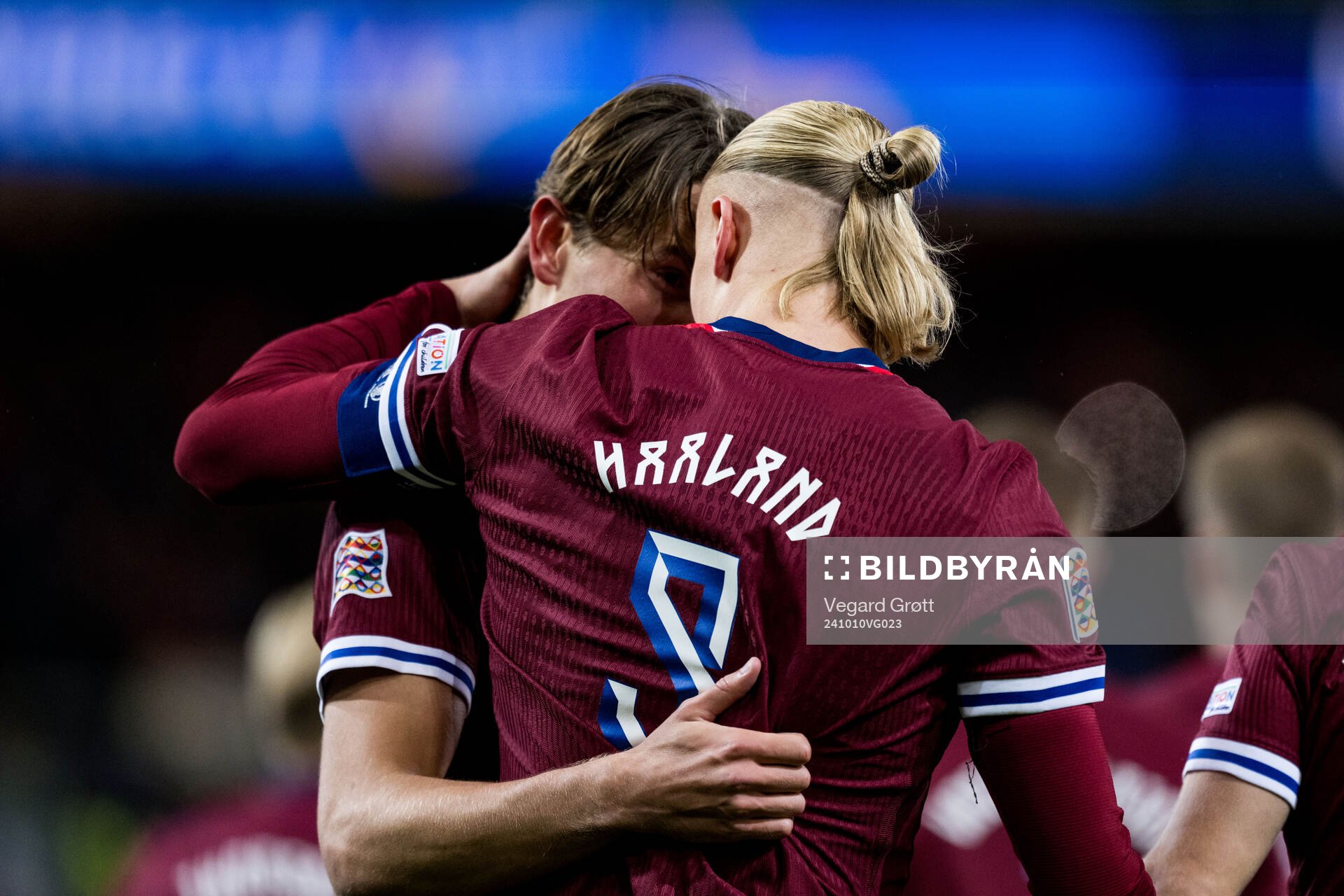 Erling Braut Haaland of Norway celebrates with Sander Berge