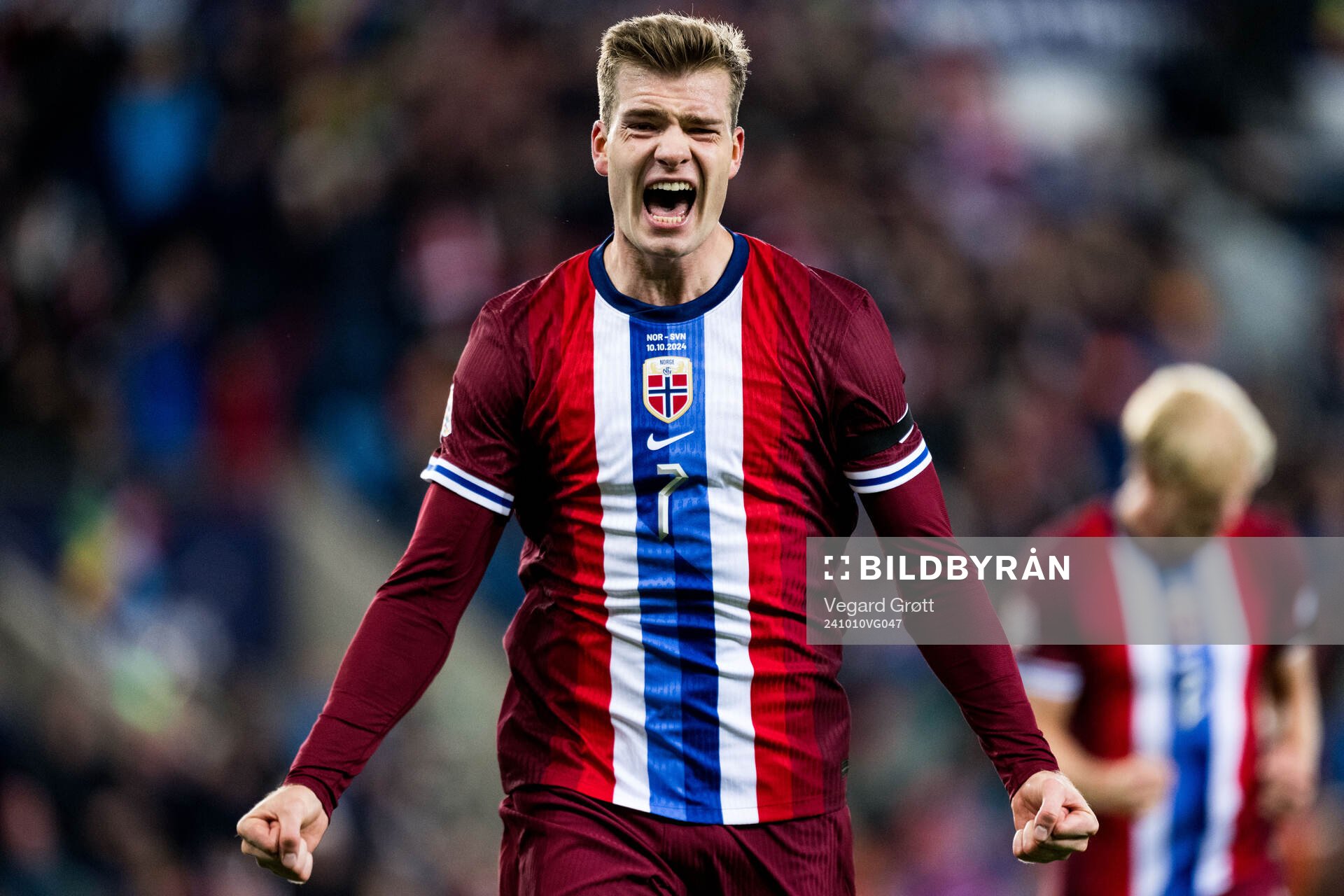 Alexander Sørloth of Norway celebrates