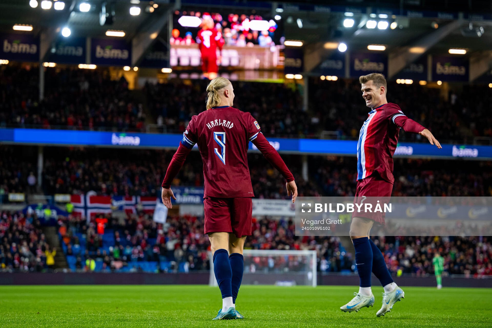 Erling Braut Haaland of Norway celebrates with teammate