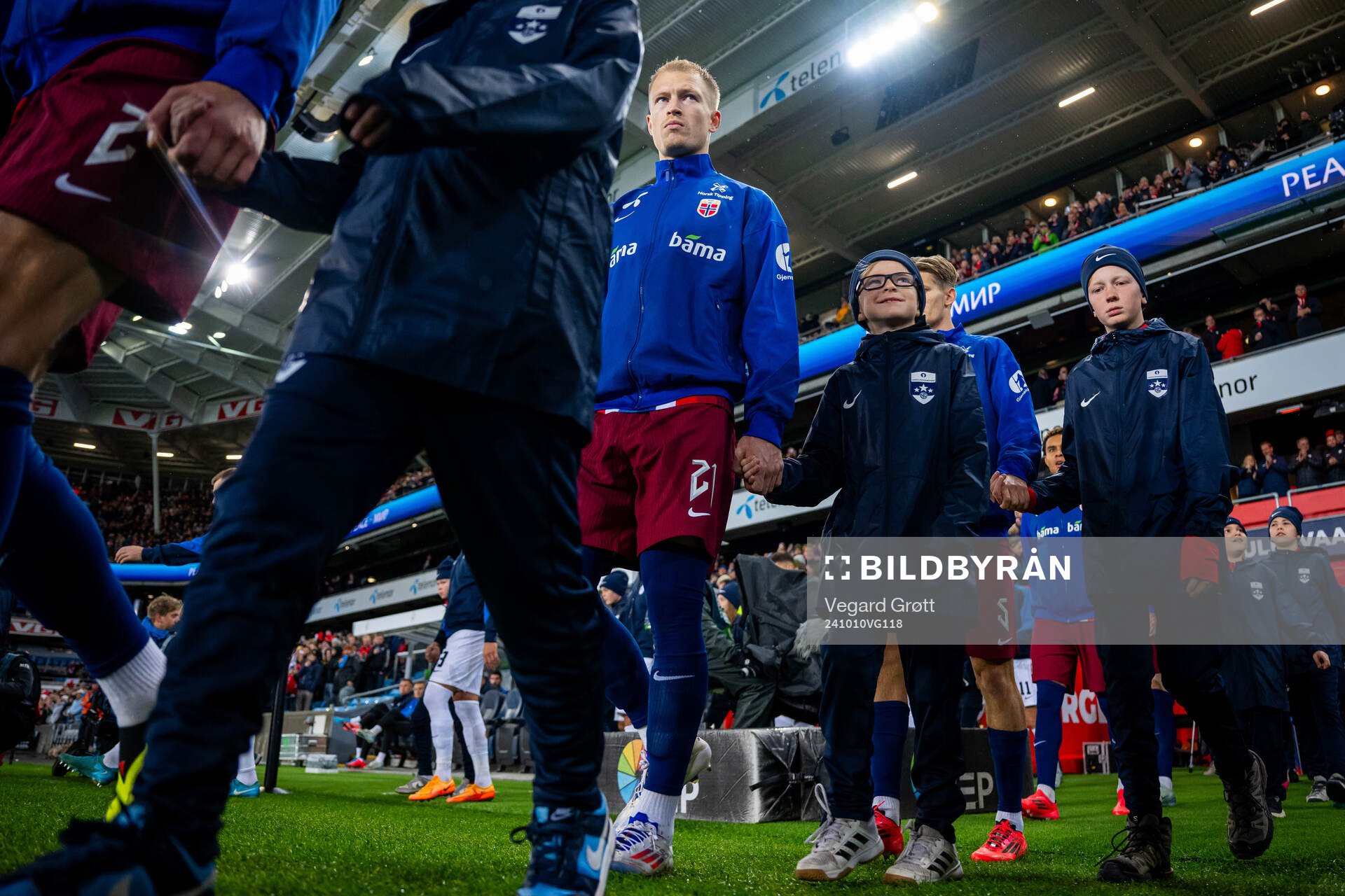 Andreas Hanche-Olsen of Norway enters the pitch