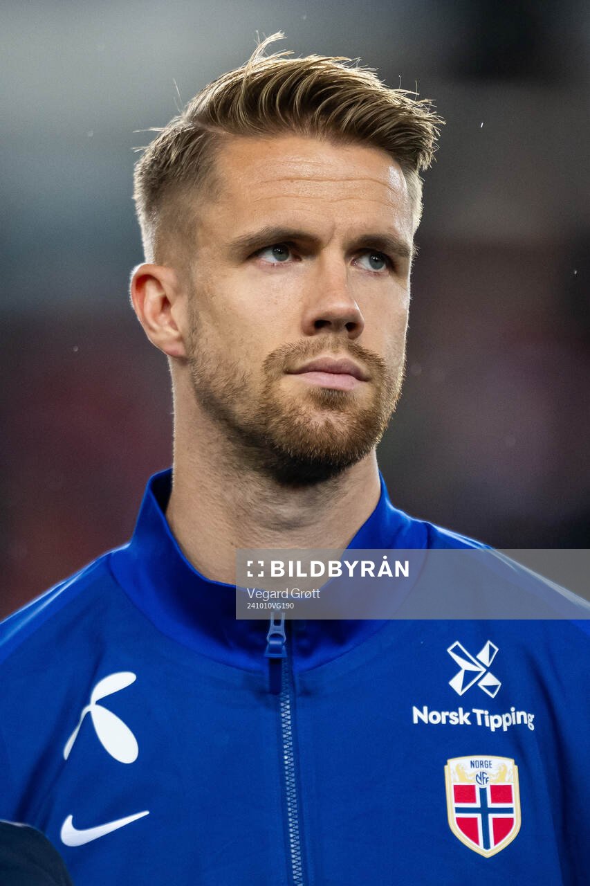 Kristoffer Ajer of Norway line up