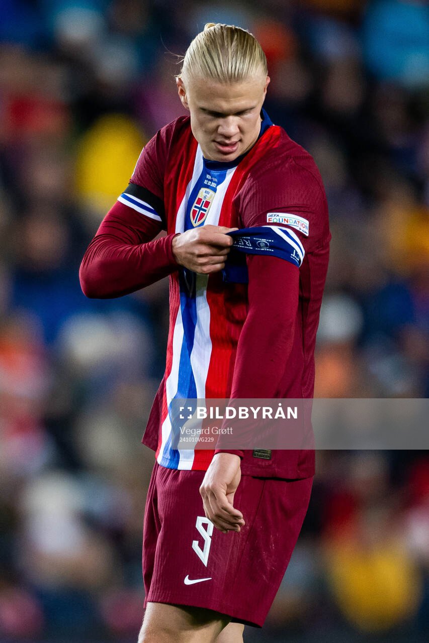 Erling Braut Haaland of Norway adjusts his captains armband