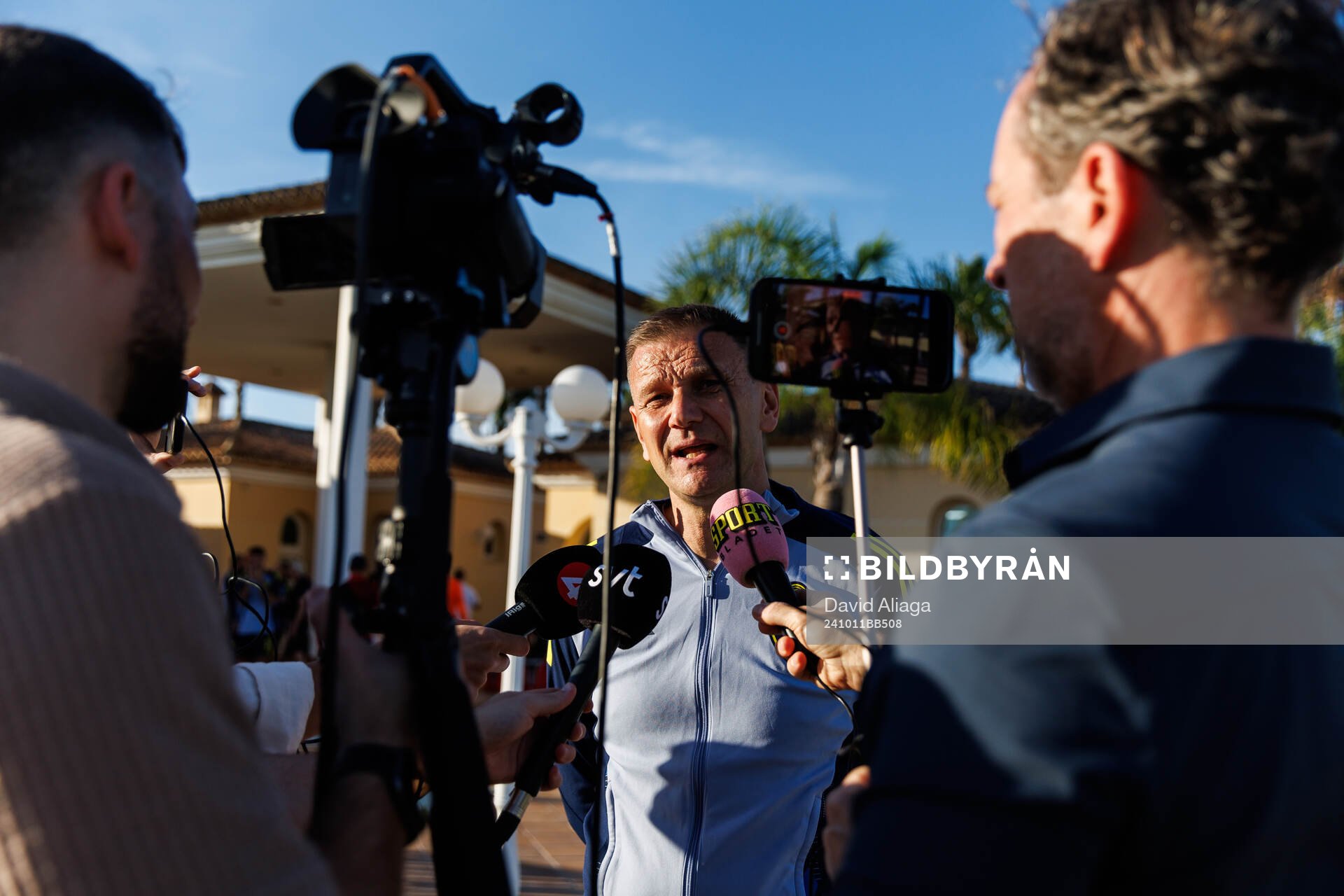 Head coach Andreas Pettersson of Sweden speaks to media
