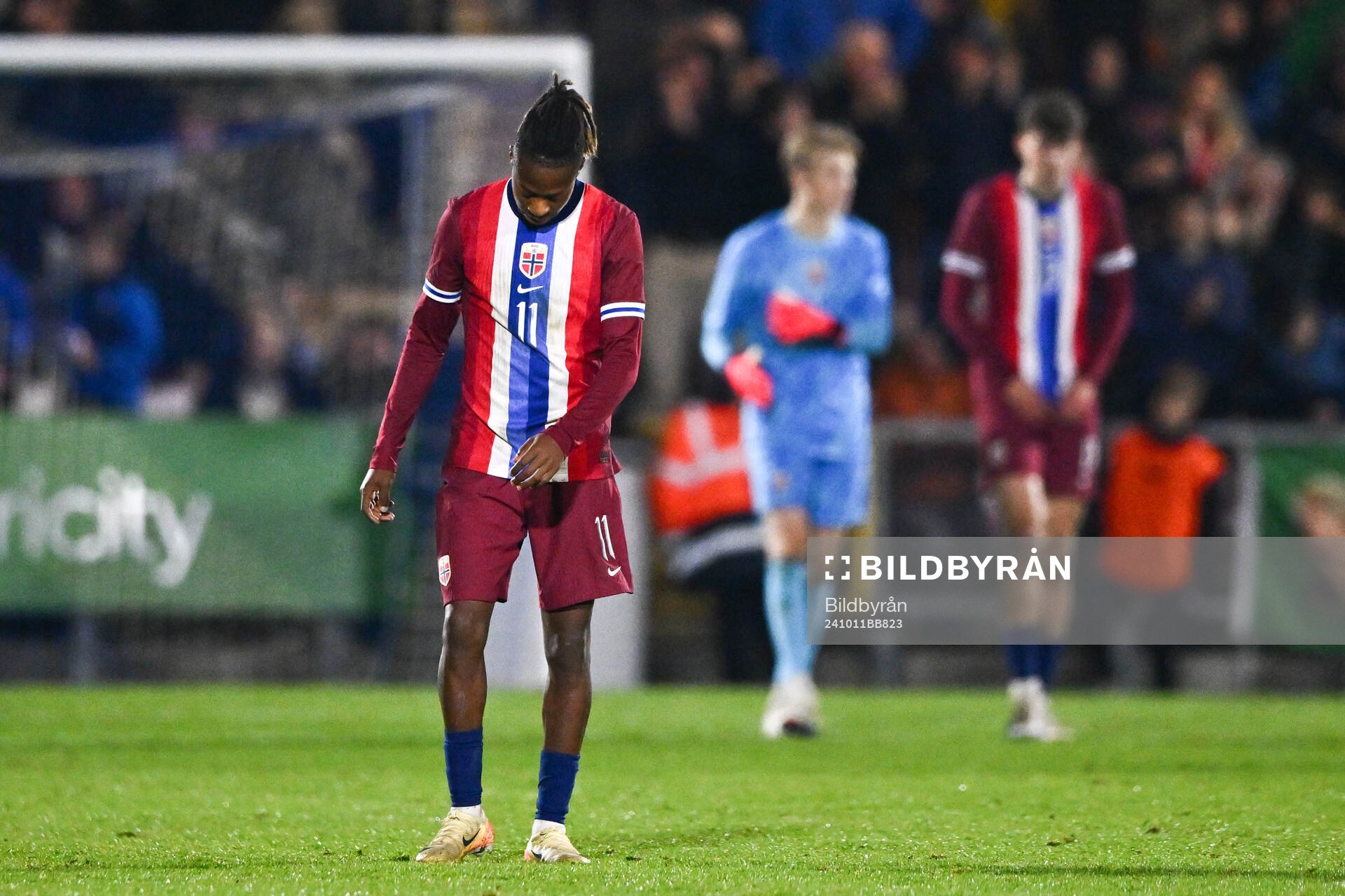Joel Mvuka of Norway looks dejected