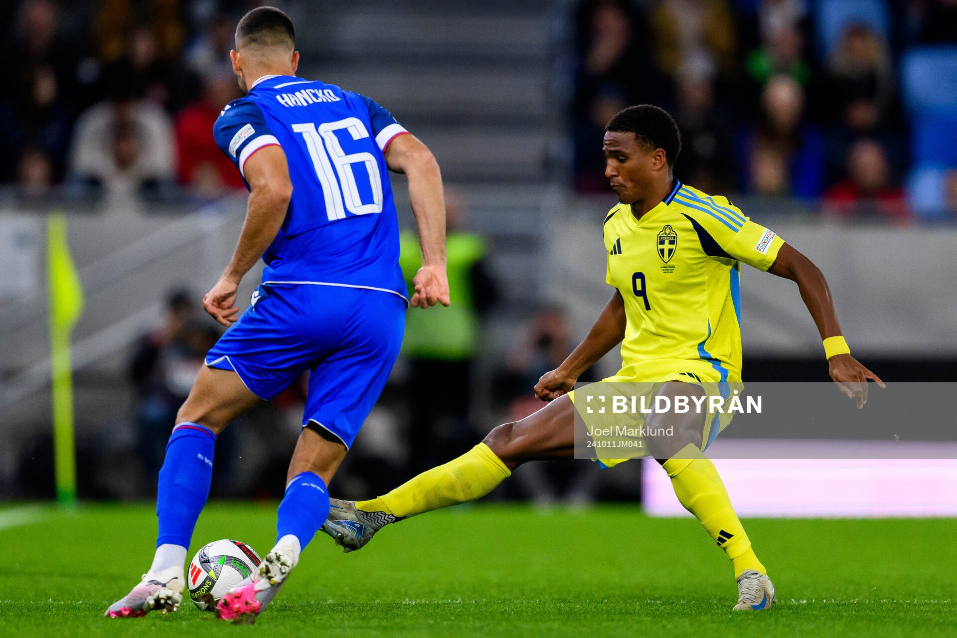 Dávid Hancko of Slovakia and Niclas Eliasson of Sweden