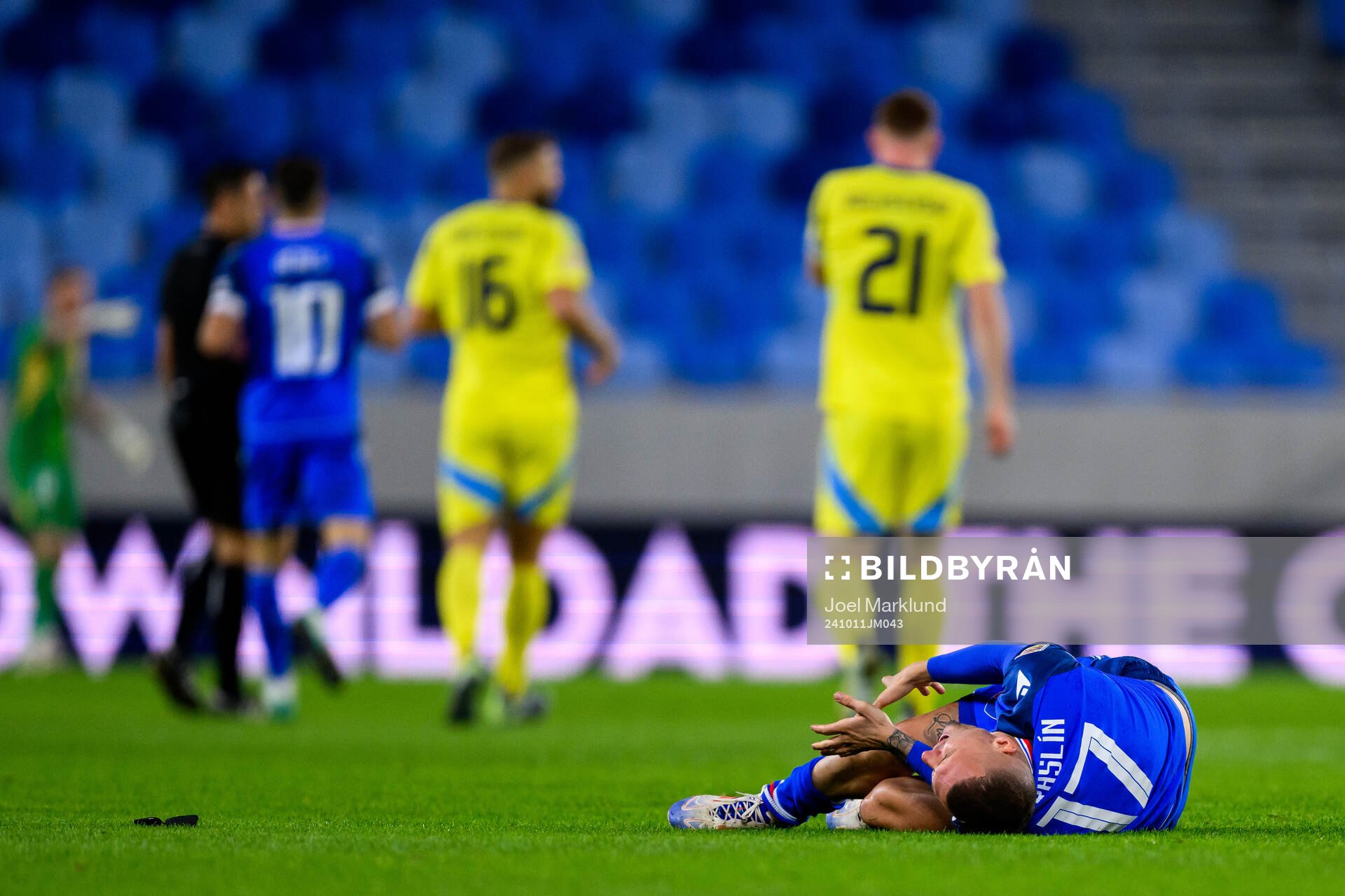 Lukás Haraslin of Slovakia in pain