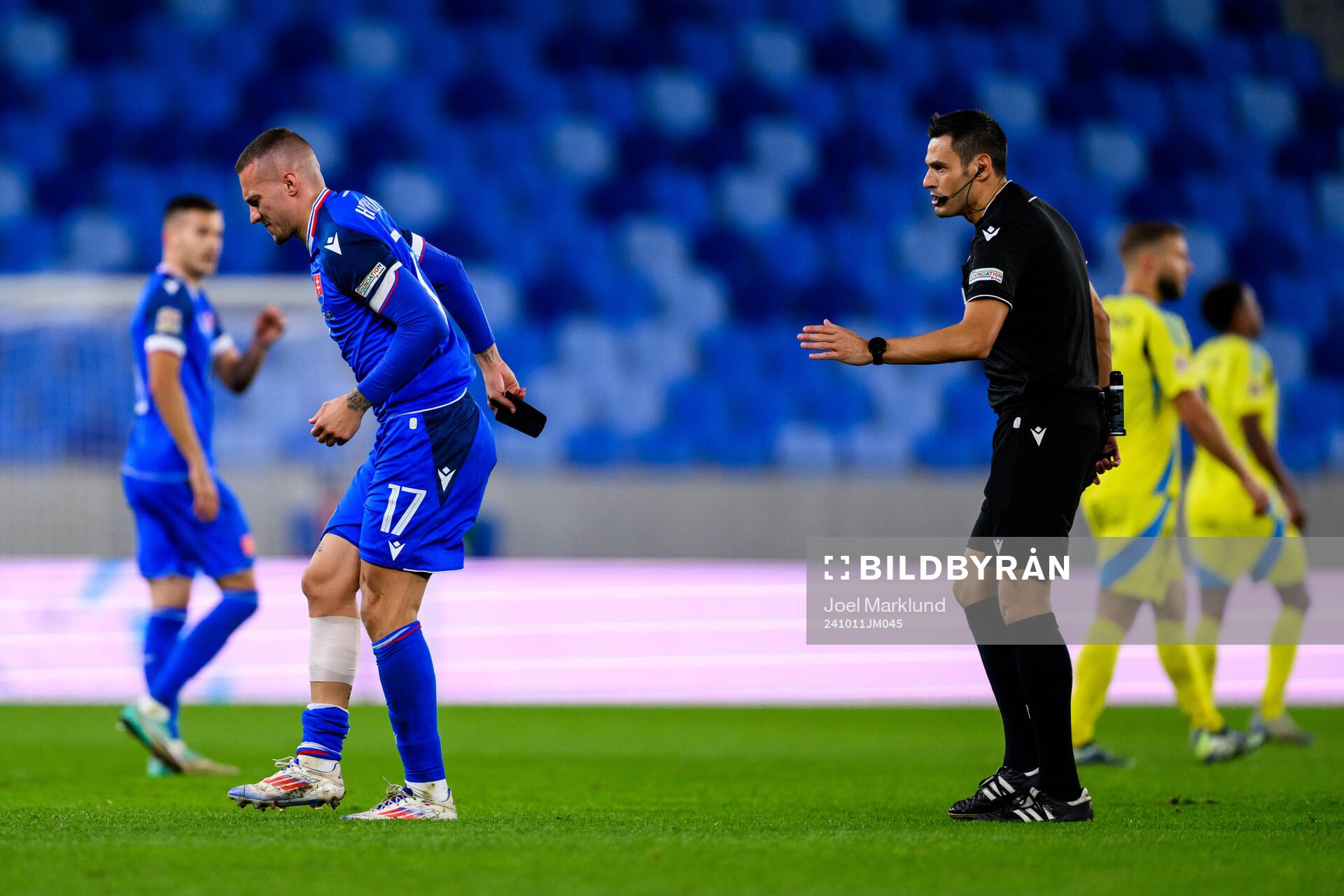 Lukás Haraslin of Slovakia in pain