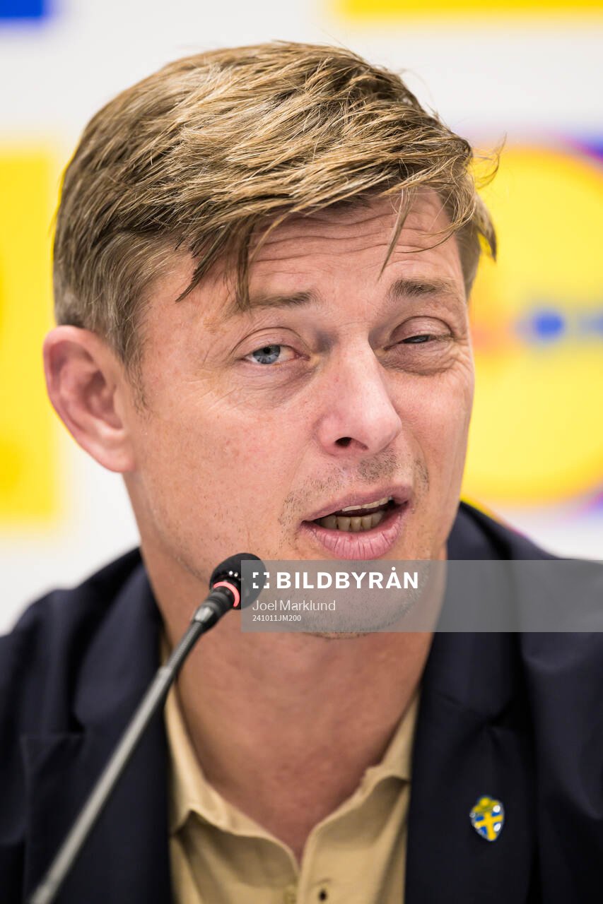 Head coach Jon Dahl Tomasson of Sweden at a press conference