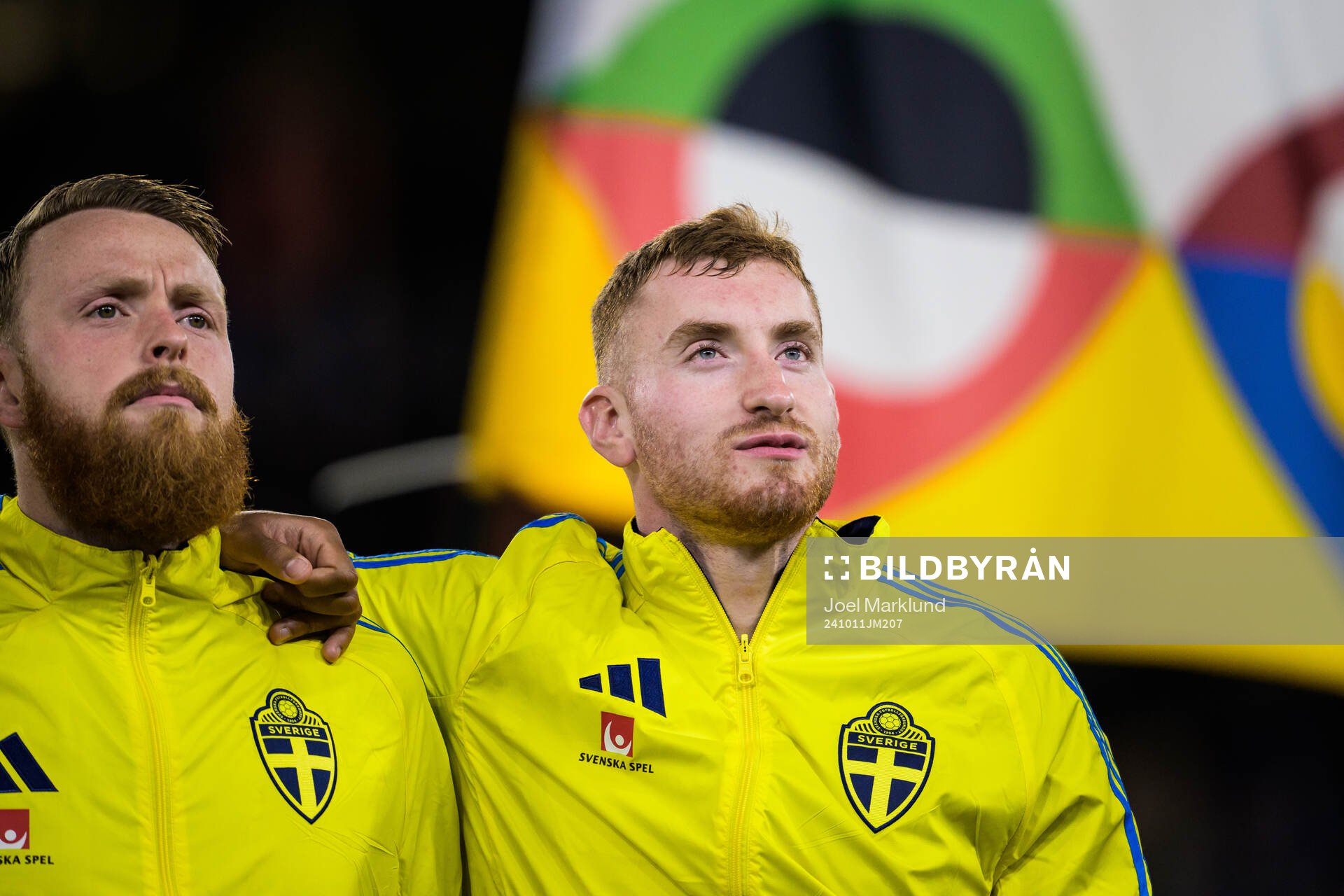 Goalkeeper Viktor Johansson and Dejan Kulusevski of Sweden