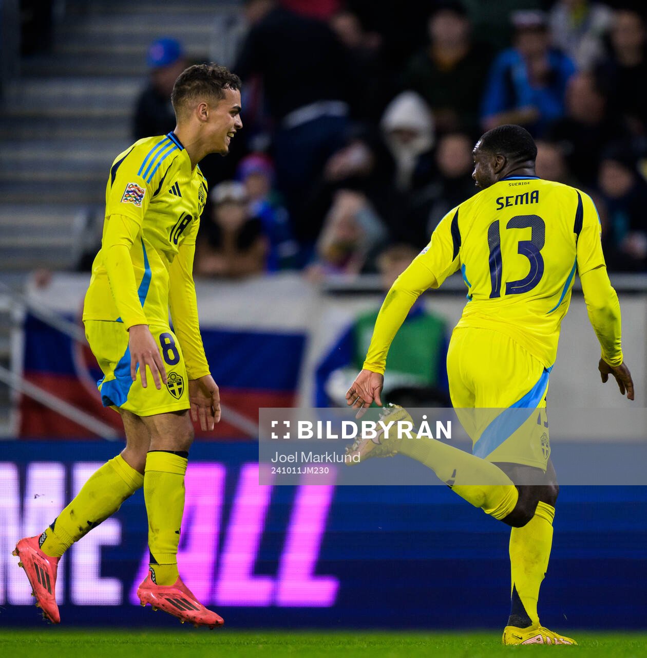 Yasin Ayari and Ken Sema of Sweden celebrate the 0-2 goal