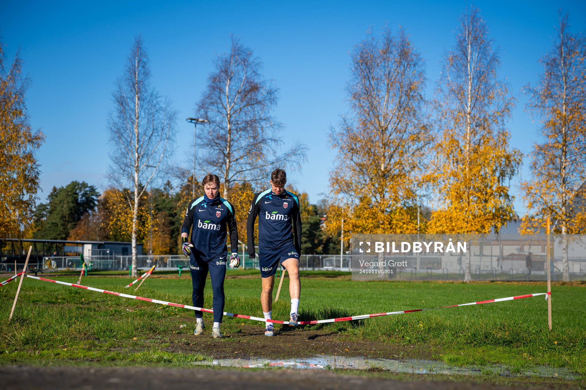 Goalkeeper Mathias Dyngeland and Jørgen Strand Larsen of