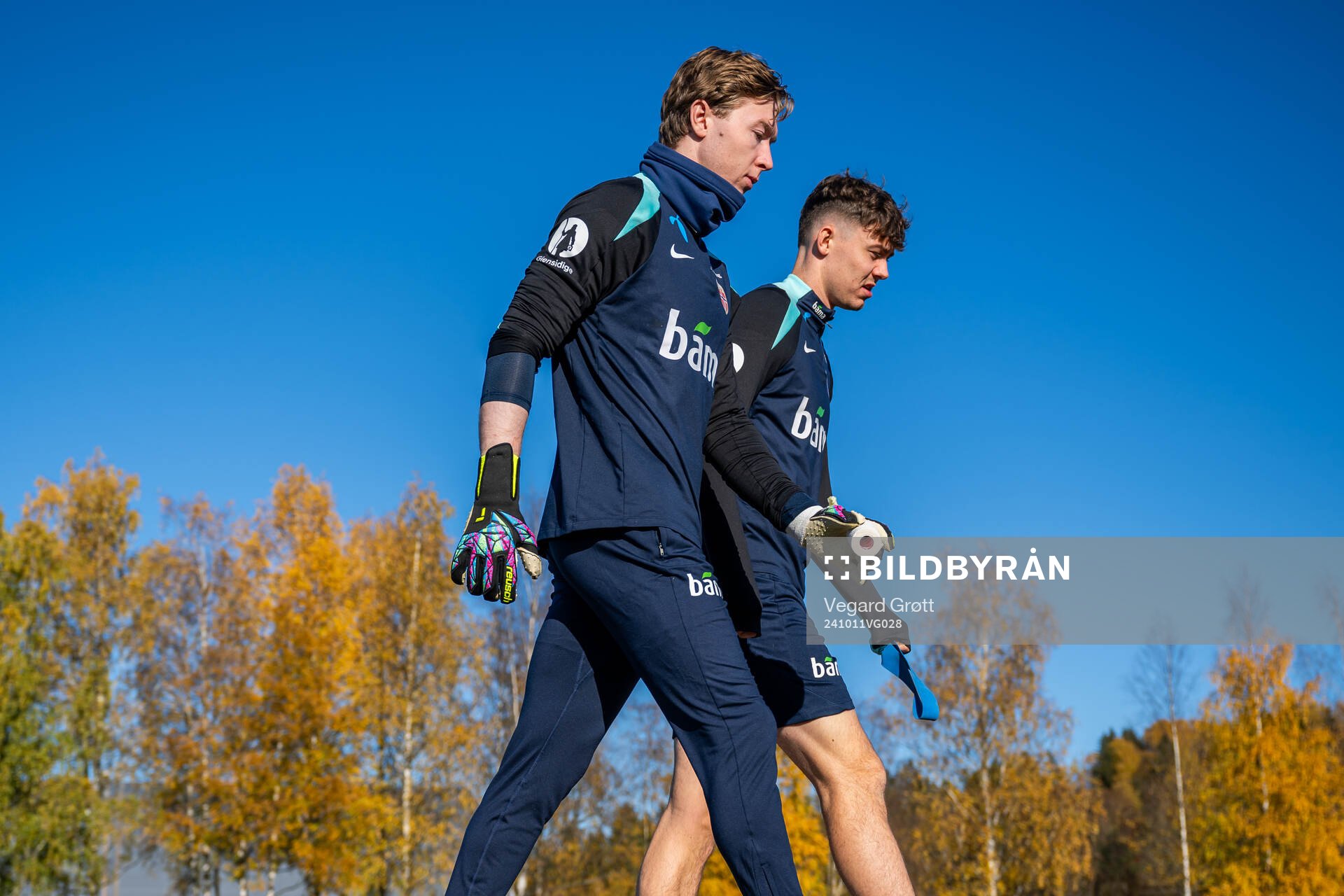 Goalkeeper Mathias Dyngeland and Jørgen Strand Larsen of