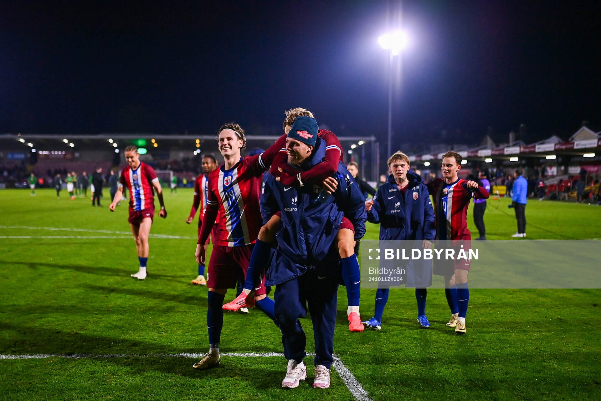 Mathias Fjørtoft Løvik of Norway celebrates after the UEFA European Under-21 Qualifier football match between Ireland and Norway on October 11, 2024 in Cork.